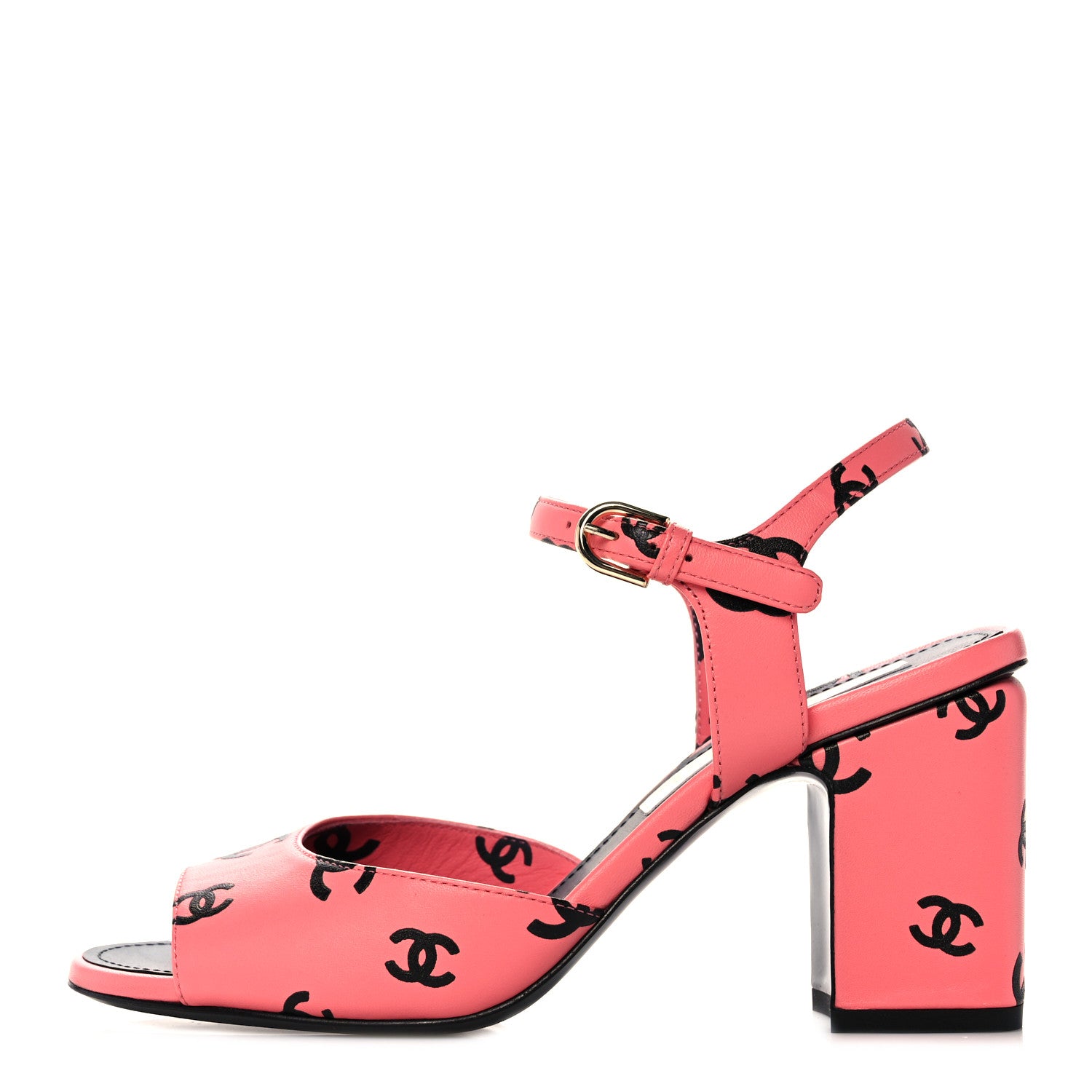 Chanel Printed Lambskin CC Sandals 36 Pink Black 1 of 9