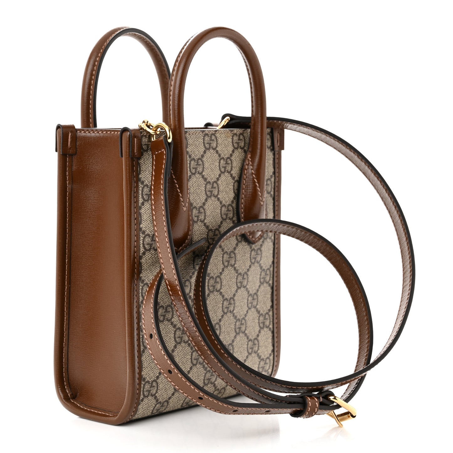 GG Supreme Monogram Azalea Calfskin Mini Retro Interlocking G Tote Bag Beige Ebony Brown Sugar