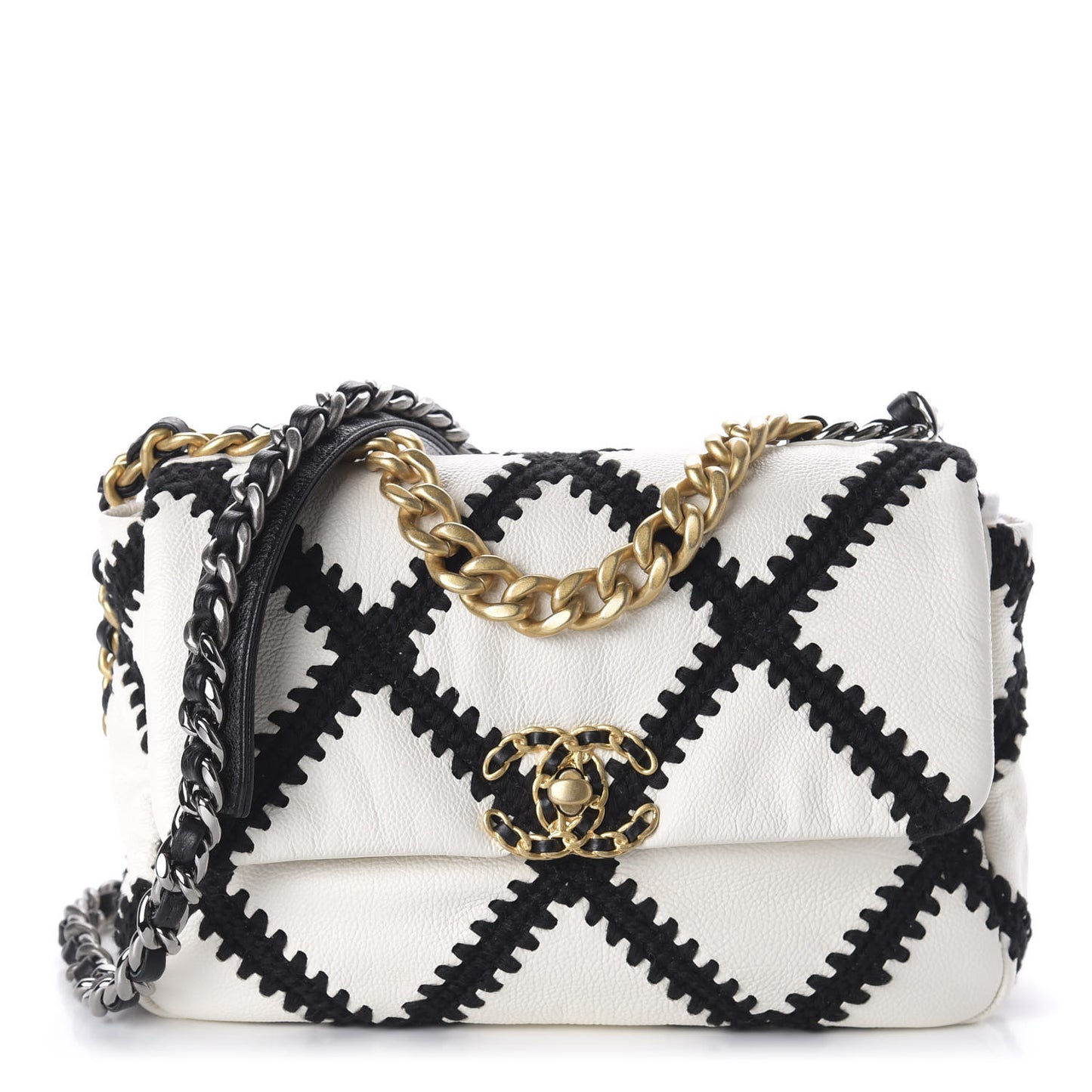 Calfskin Crochet Medium 19 Flap White Black