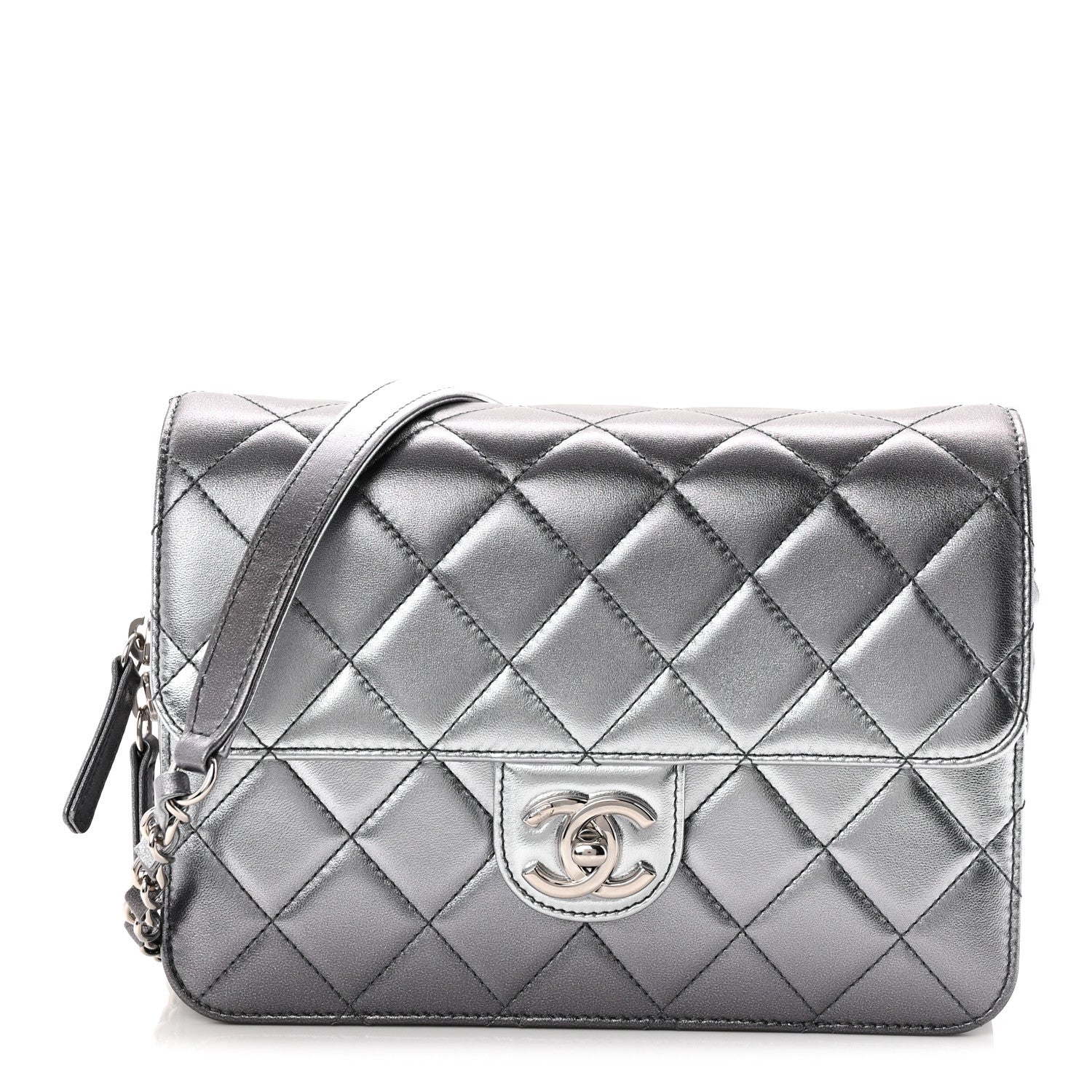 Chanel Metallic Lambskin Large Like A Wallet Flap Silver 1862026