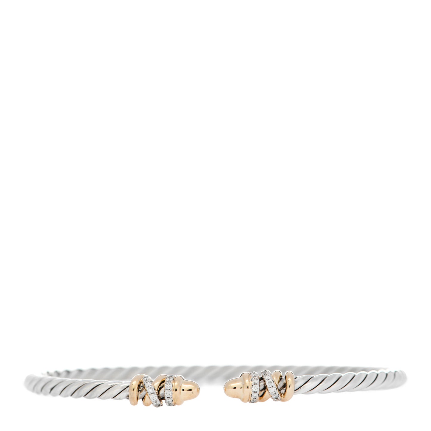 Sterling Silver 18K Yellow Gold Diamond 4mm Helena Cuff Bracelet