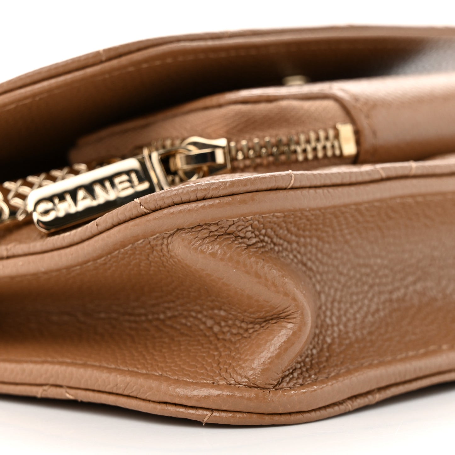 Caviar Quilted Business Affinity Clutch With Chain Flap Dark Beige