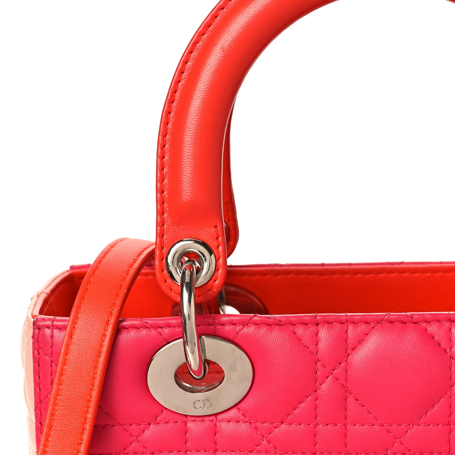 Lambskin Cannage Tri-Color Medium Lady Dior Orange Riviera Fuchsia Cosmopolitan Lipstick Natural