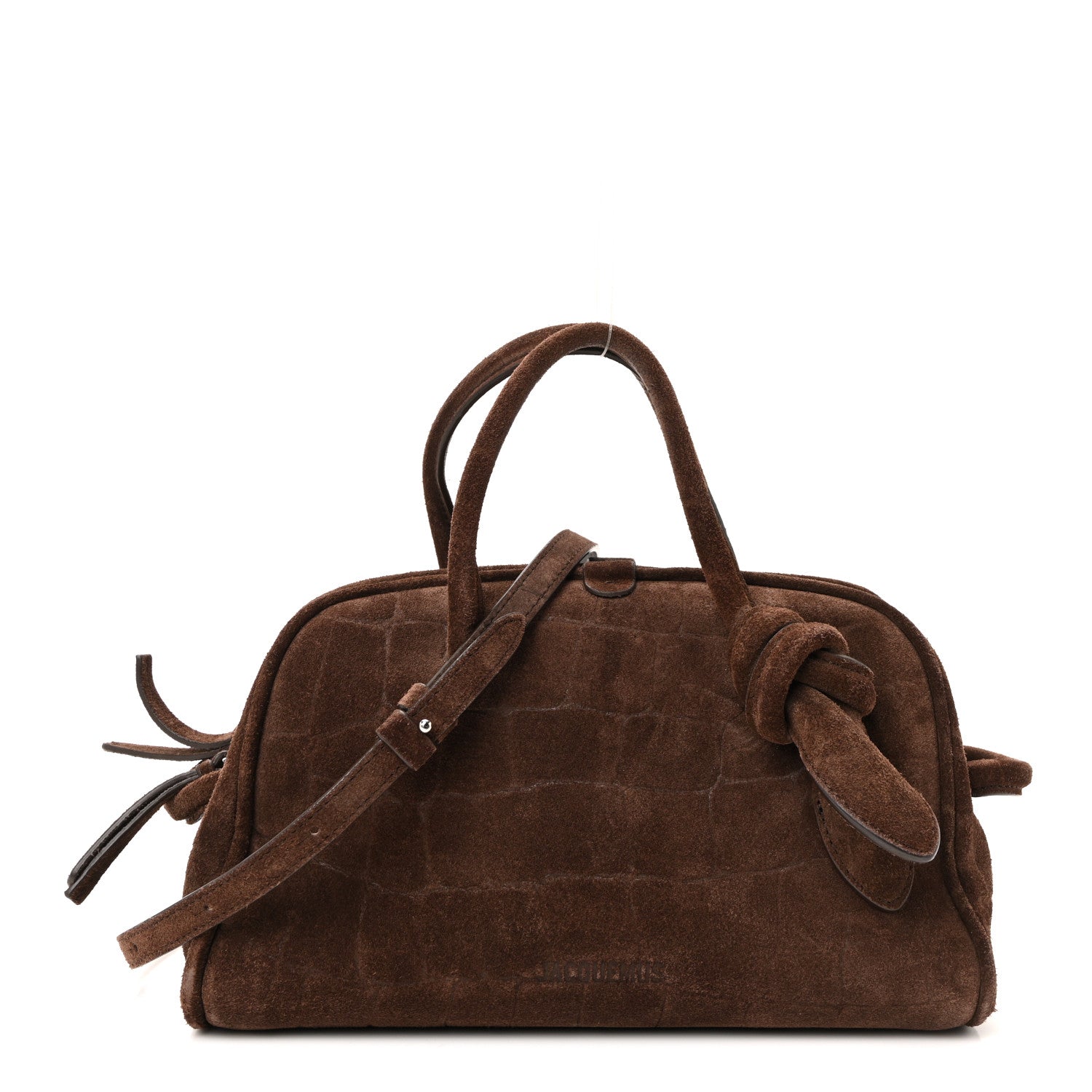 Jacquemus Suede Crocodile Embossed Le Petit Turismo Dark Brown