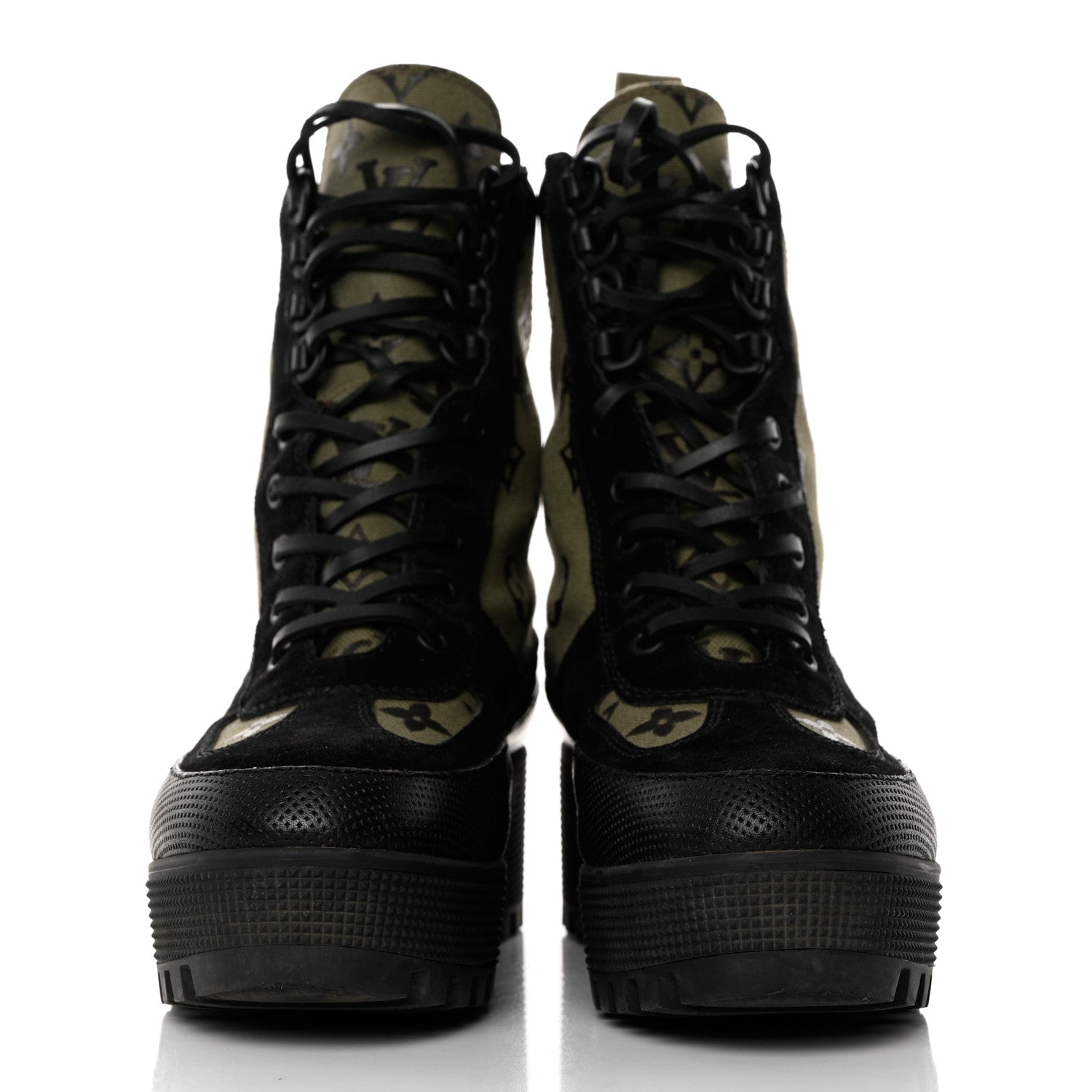 Louis Vuitton Suede Monogram Laureate Platform Desert Boots 38 Kaki Black 2 of 8