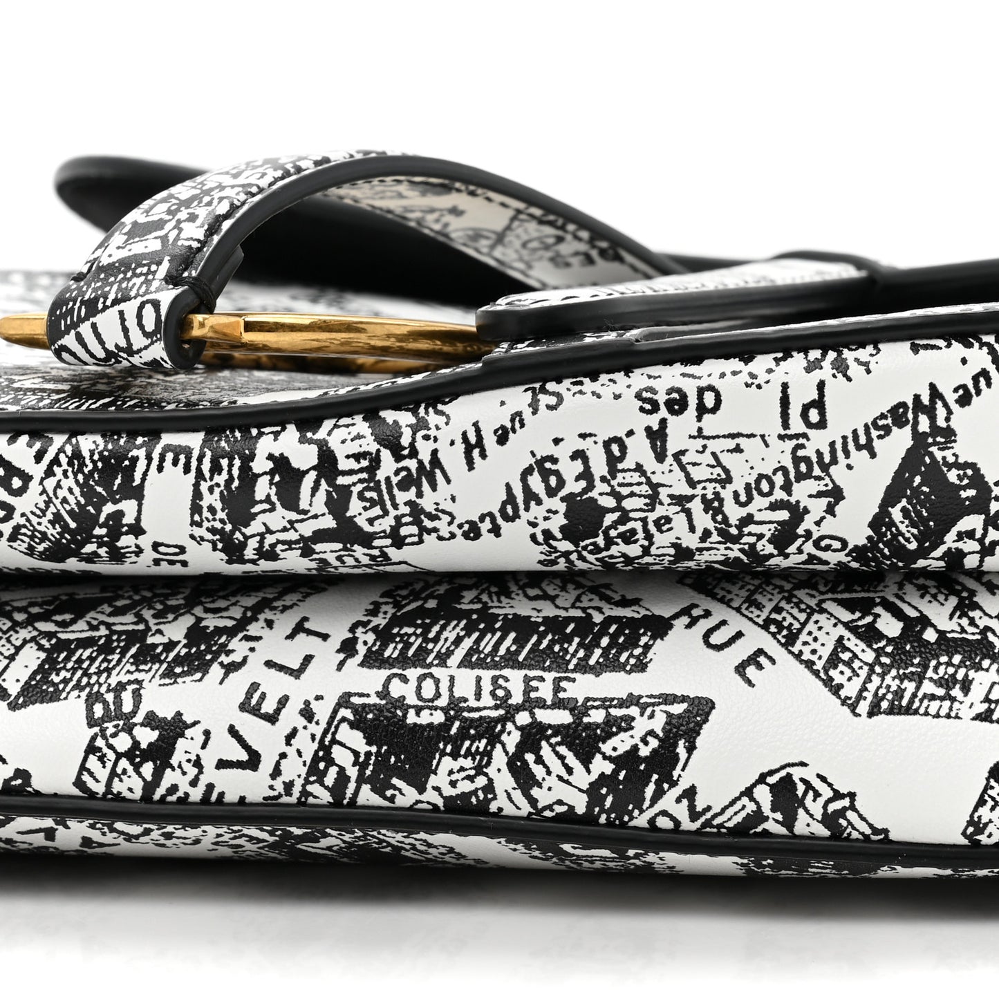 Calfskin Plan De Paris Printed Saddle Bag With Strap White Black