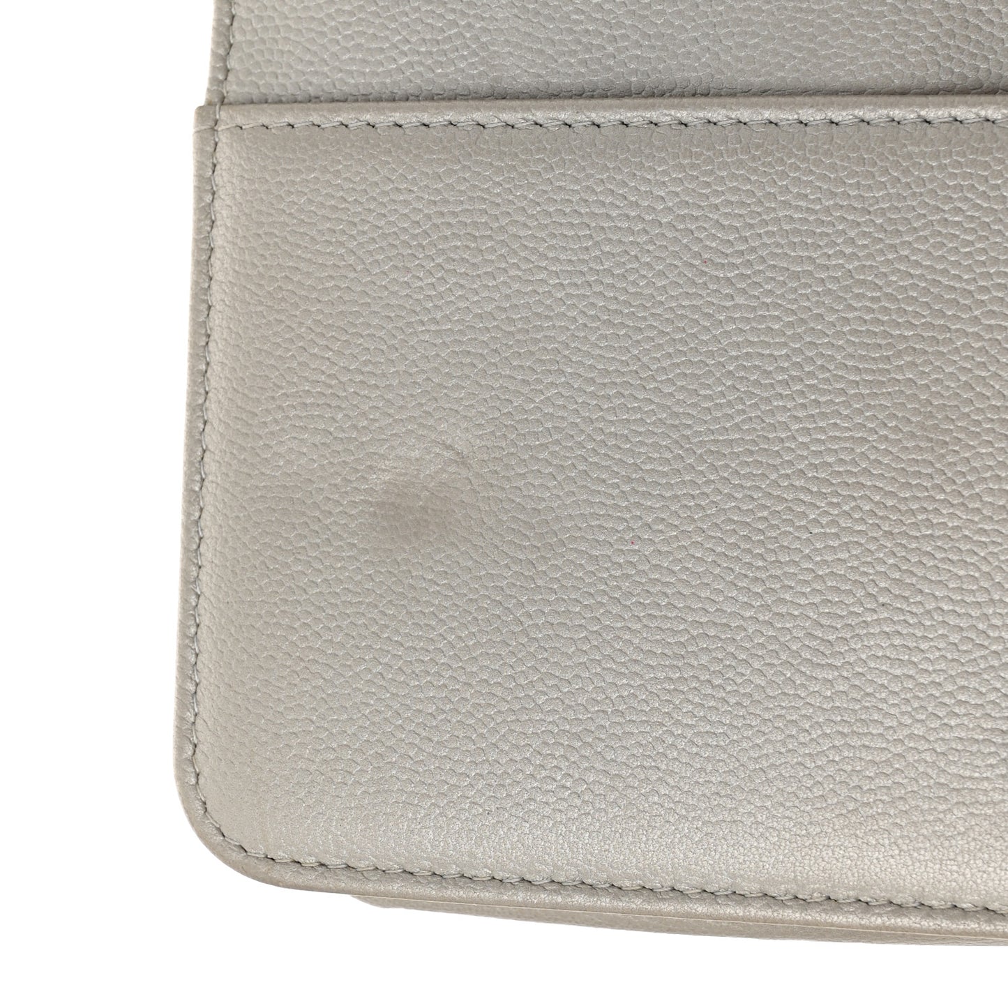 Metallic Caviar Quilted Boy Wallet On Chain WOC Silver