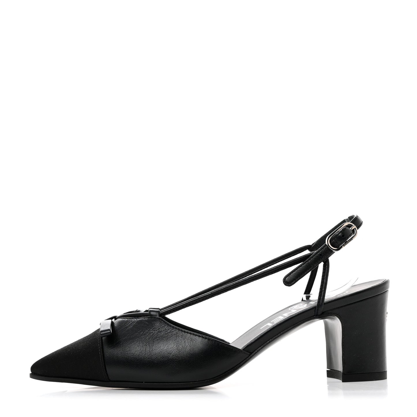 Lambskin Satin Slingback Cap Toe Bow Pumps 36.5 Black