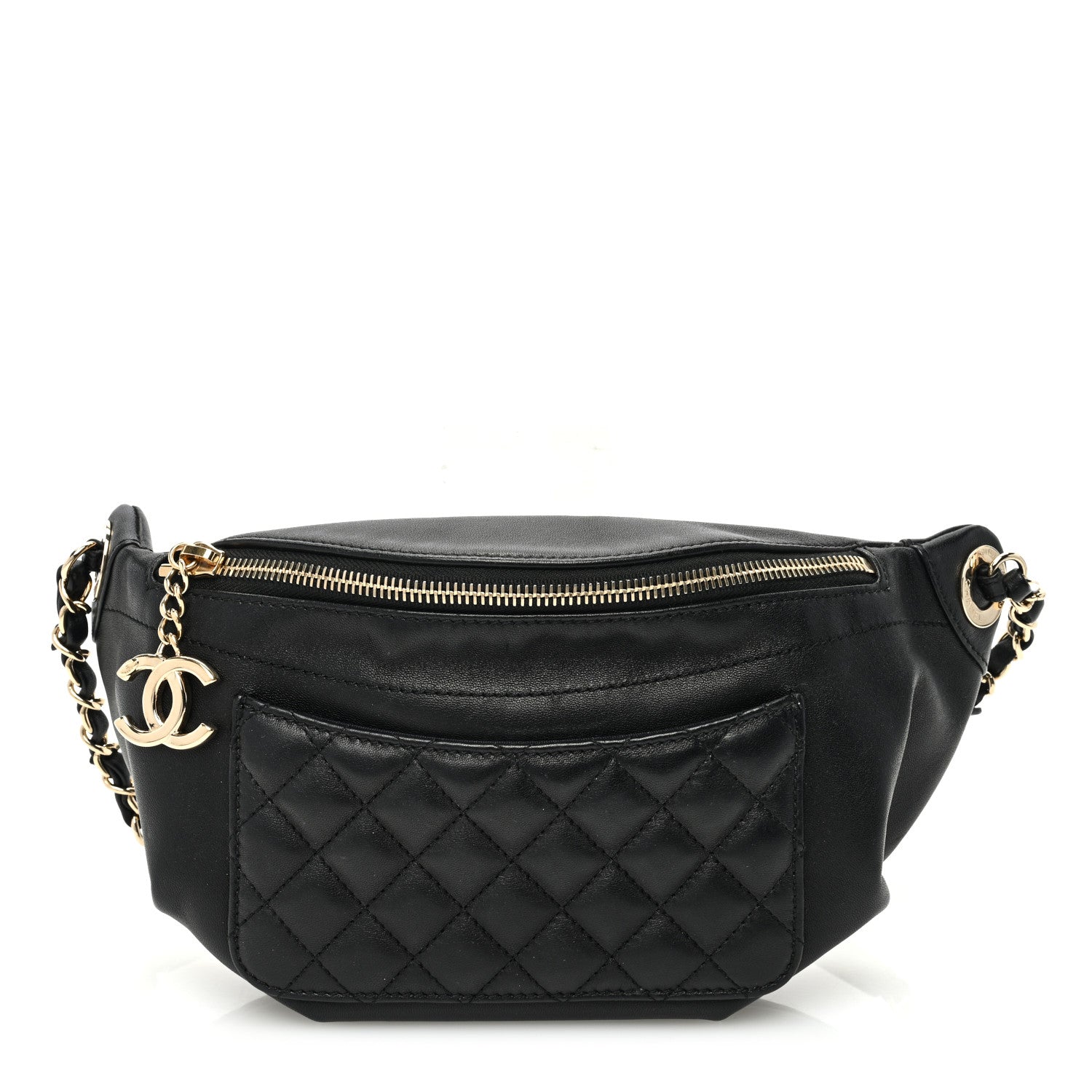 Chanel Crumpled Glazed Lambskin Quilted Waist Bag Fanny Pack Black 1 of 9