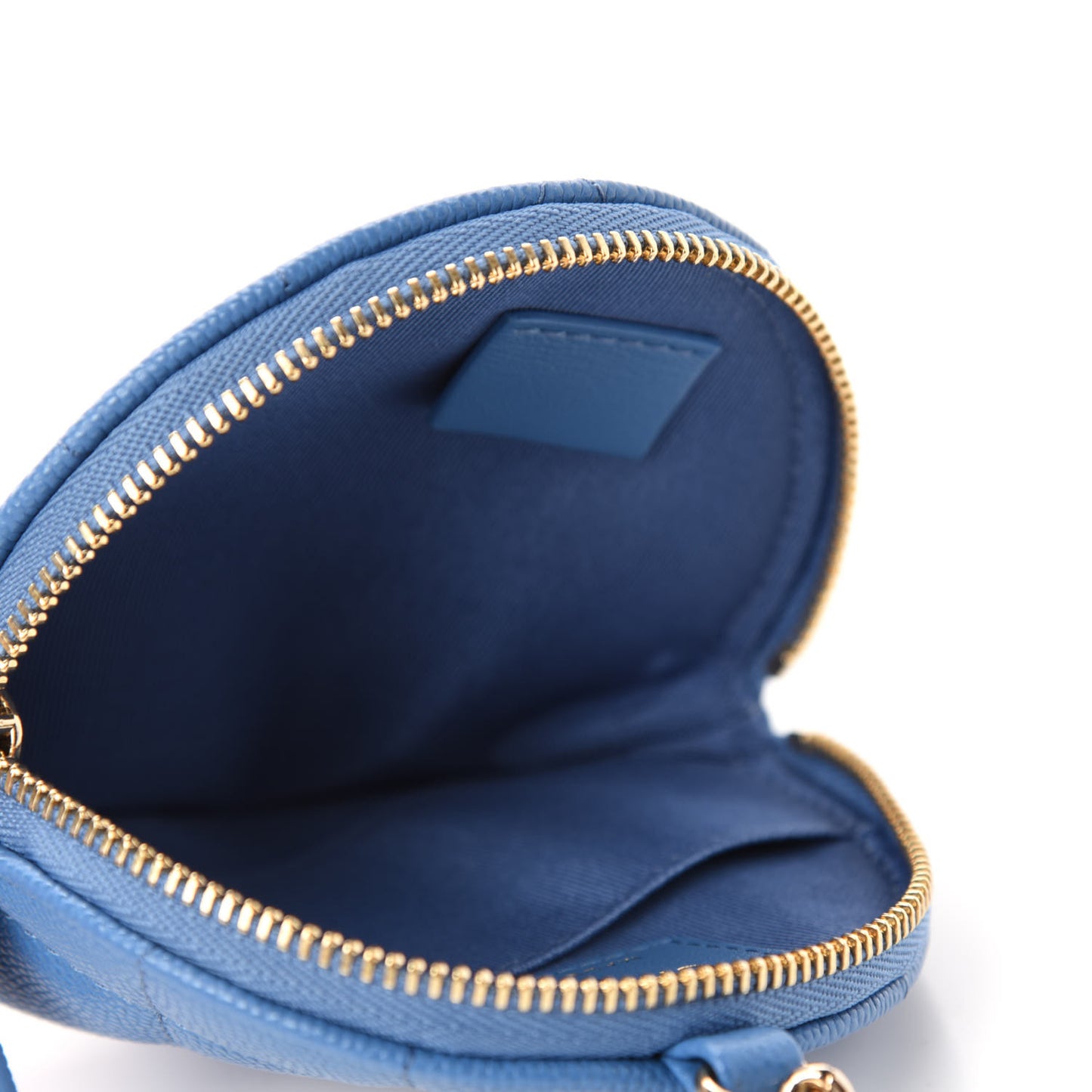 Caviar Quilted Round Clip On Coin Purse Blue