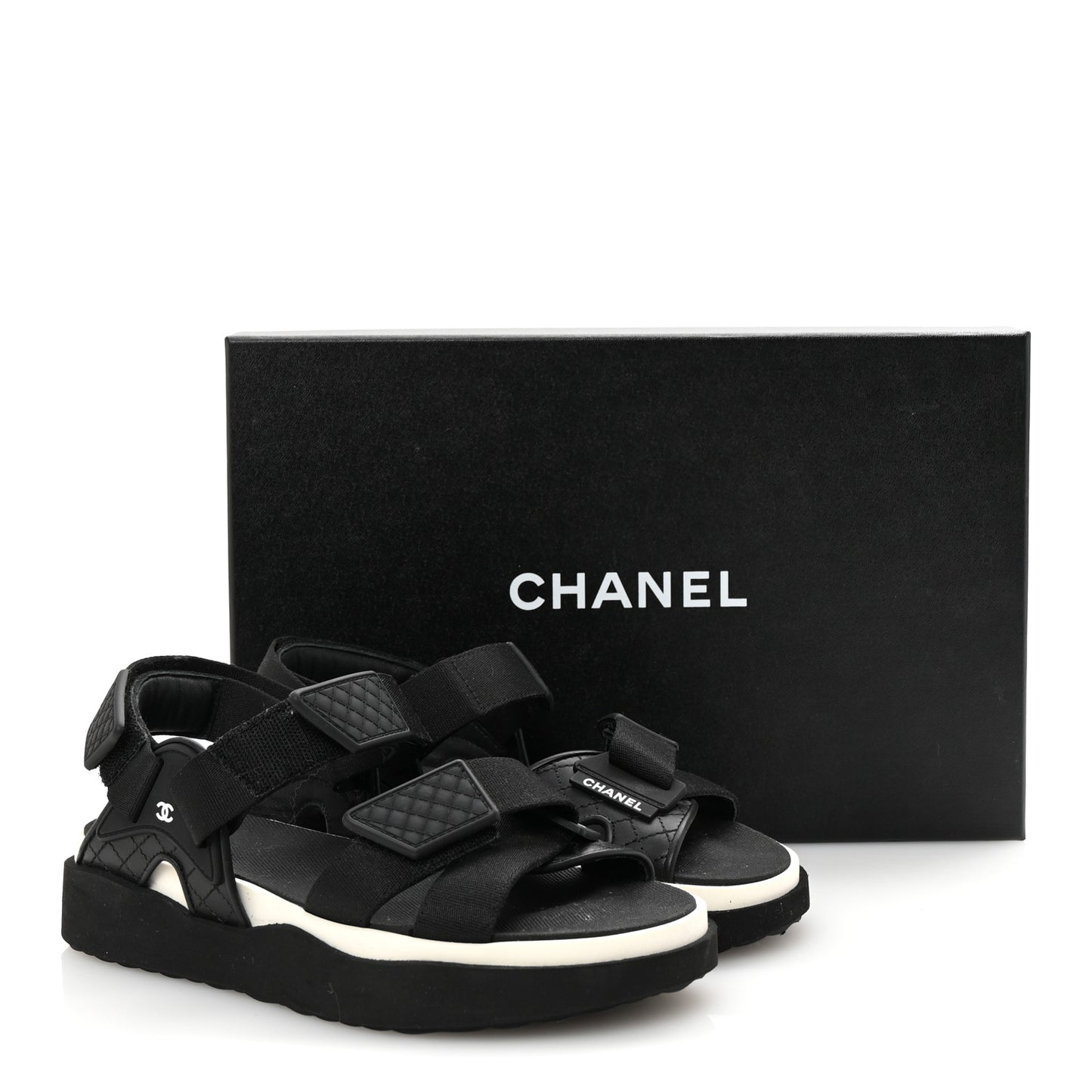 Nylon Lambskin Calfskin Velcro Dad Sandals 36 Black White