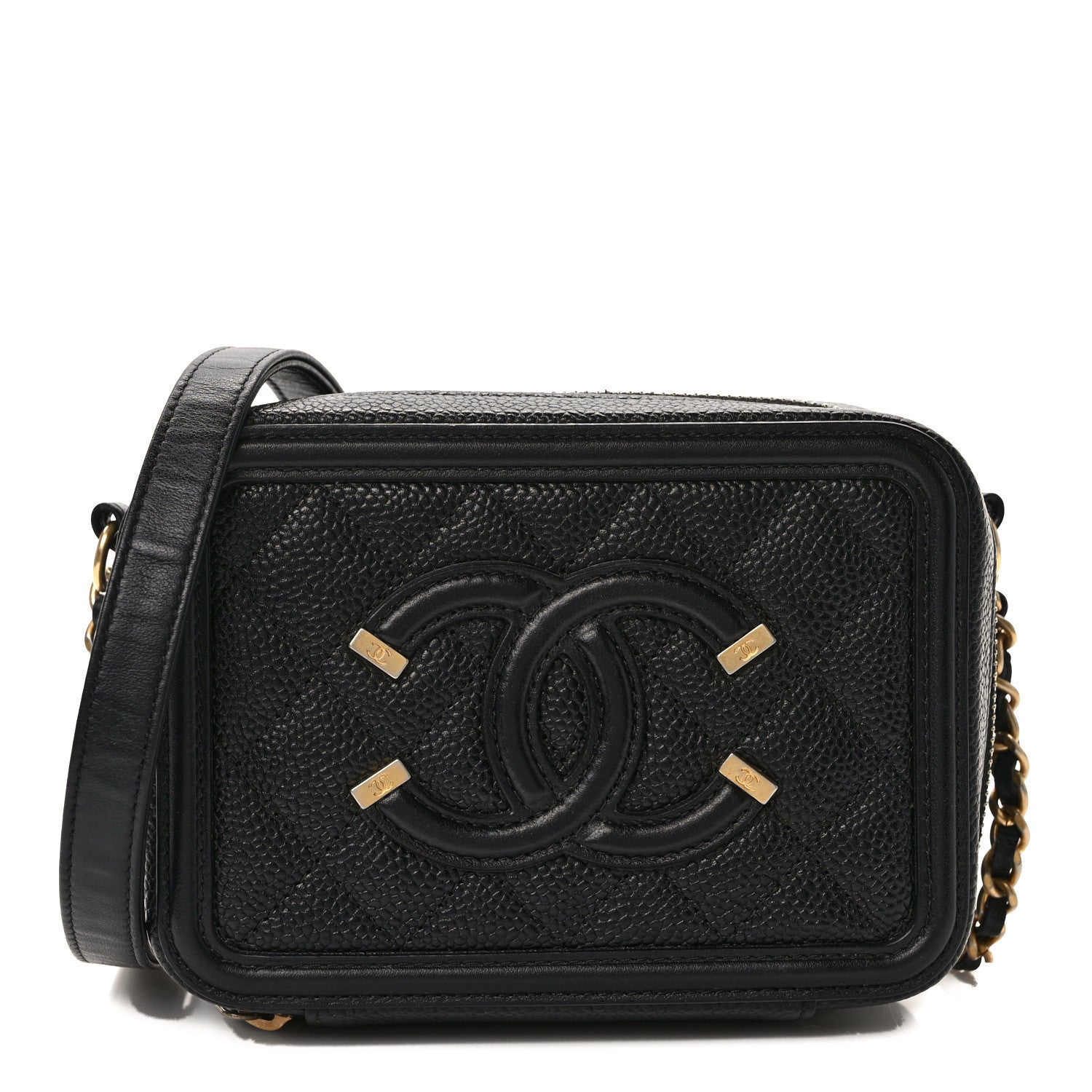 Chanel Caviar Quilted CC Filigree Vanity Clutch With Chain Black 1 of 10