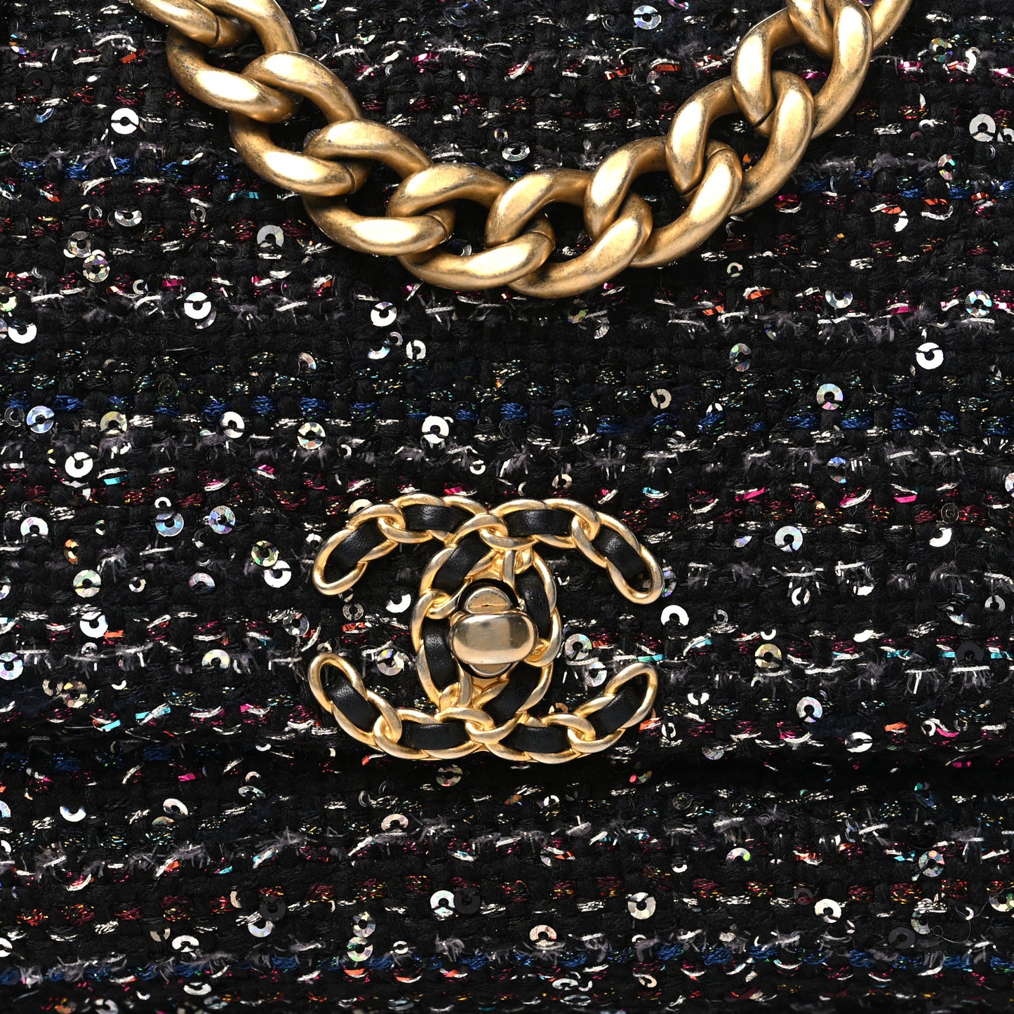 Tweed Sequin Quilted Medium Chanel 19 Flap Black Multicolor