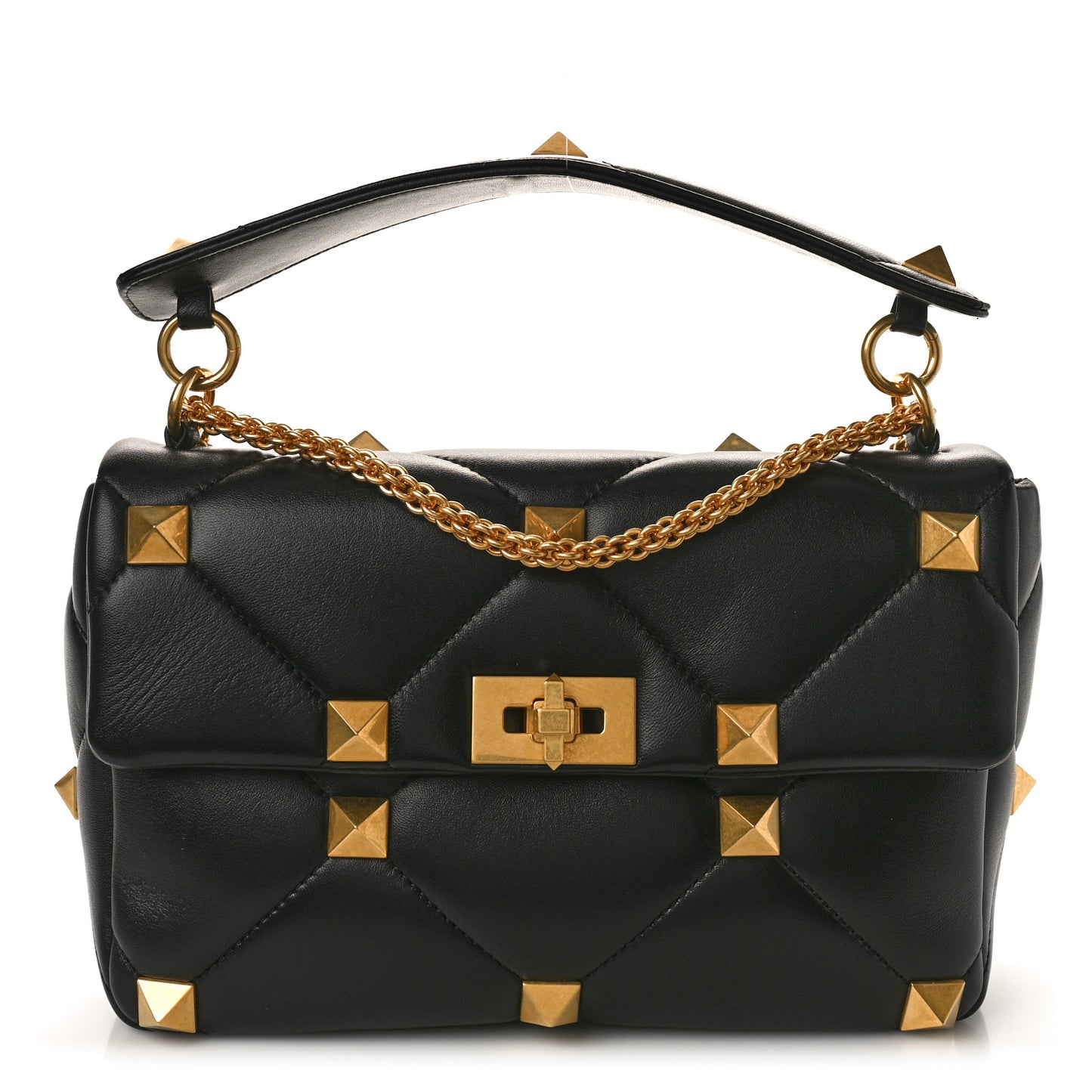 Nappa Large Roman Stud Shoulder Bag Black