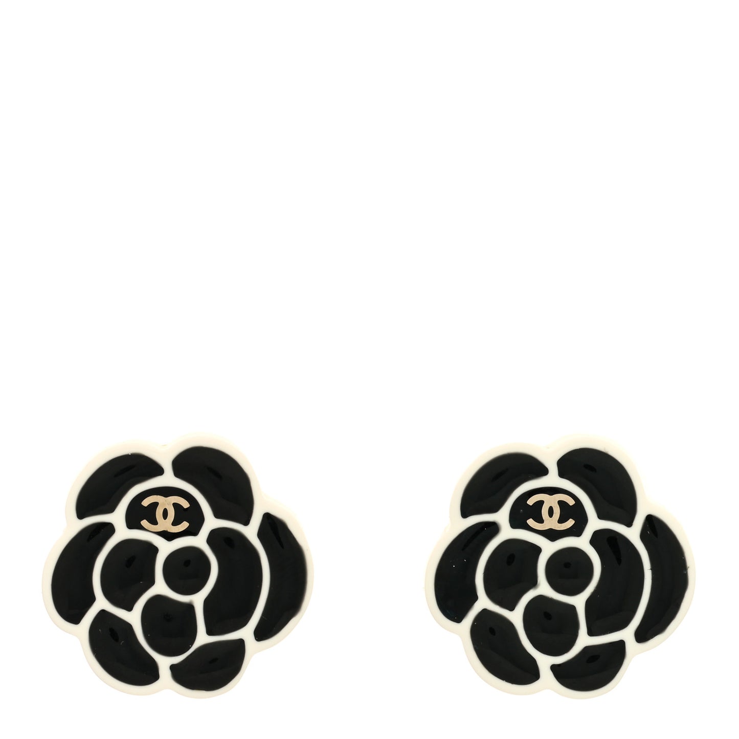 Enamel CC Camellia Earrings Black