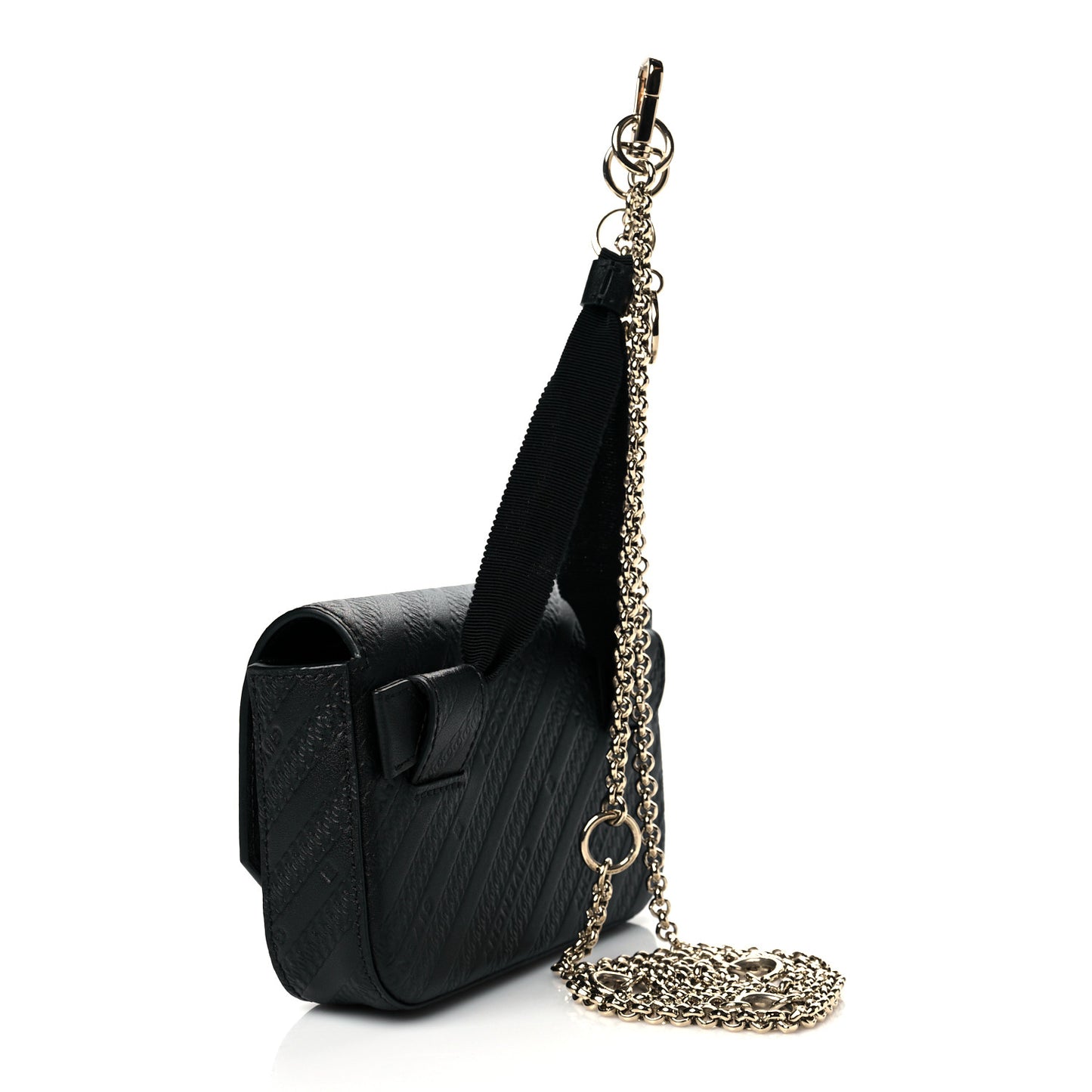 Calfskin Embossed Logo Bond Chain Camera Bag Black