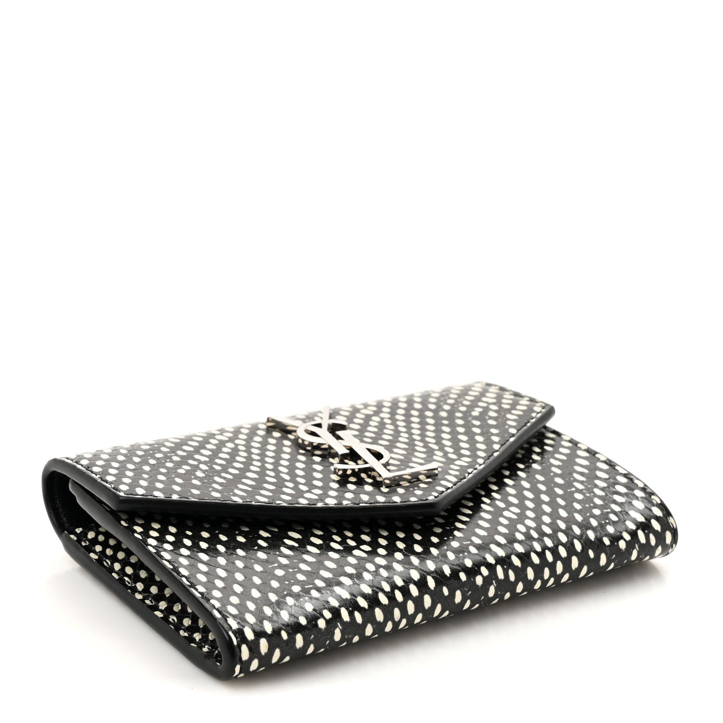 Calfskin Lambskin Snakeskin Embossed Small Monogram Envelope Wallet Black White