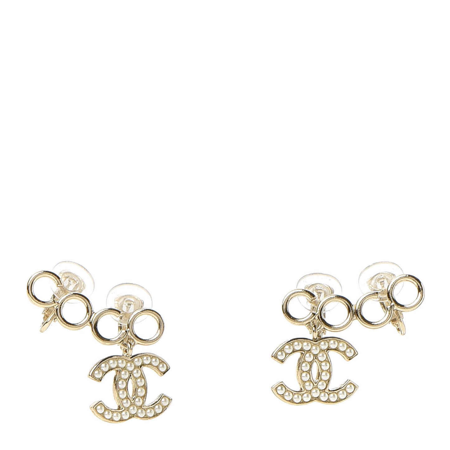 Metal Pearl CC Coco Climber Clip On Earrings Gold