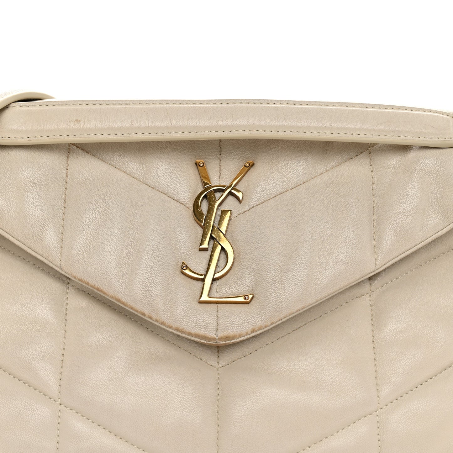 SAINT LAURENT Lambskin Quilted Small Loulou Puffer Monogram Chain Satchel Crema Soft