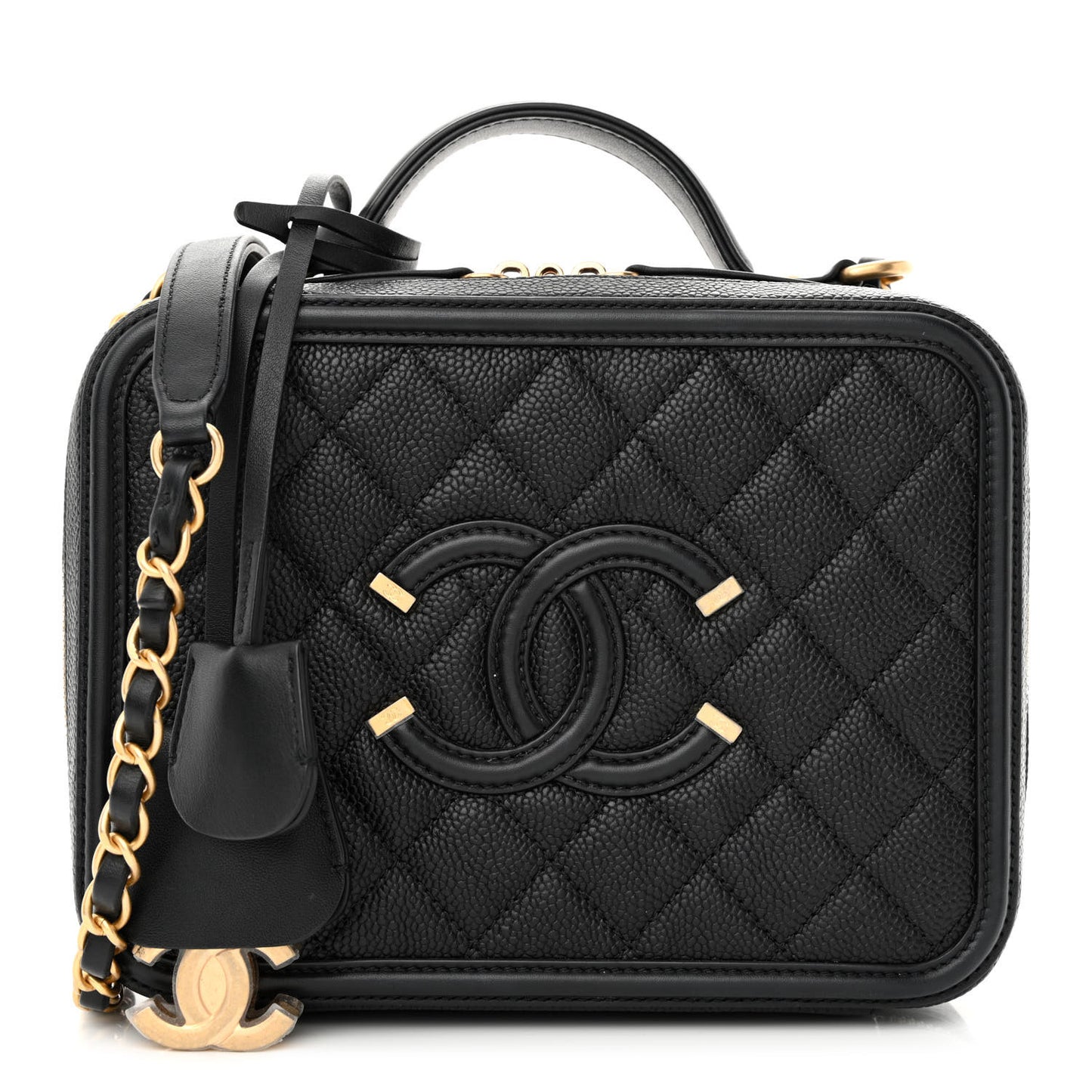 Caviar Quilted Medium CC Filigree Vanity Case Black