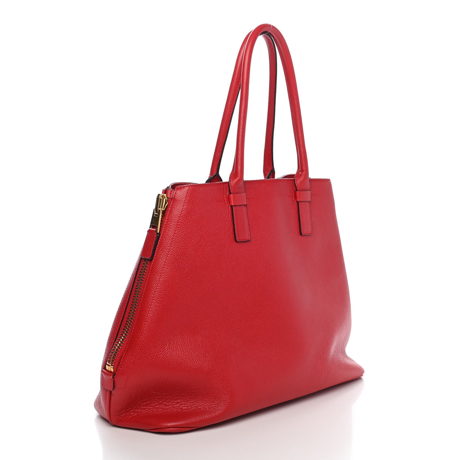 Tom Ford Pebbled Calfskin Jennifer Zip Tote Flame Red 3 of 9