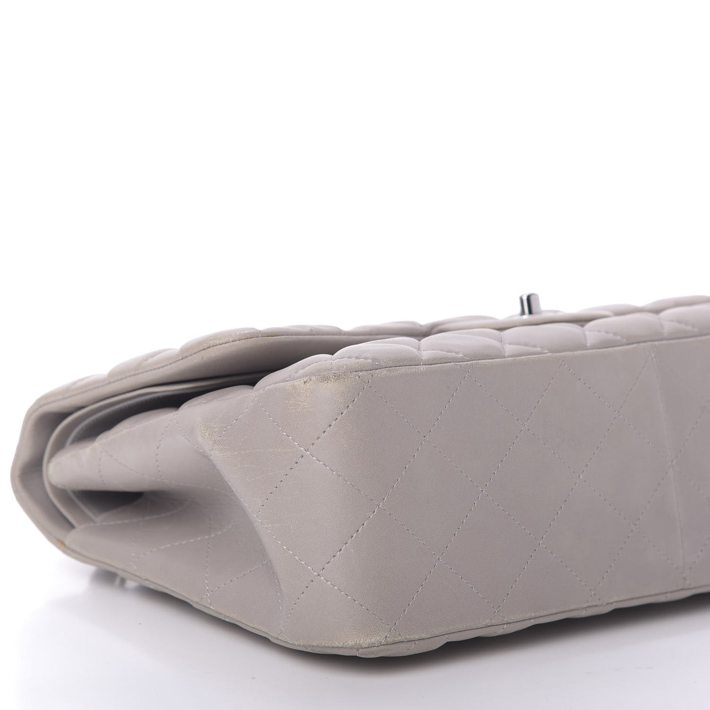 Lambskin Quilted Jumbo Double Flap Grey