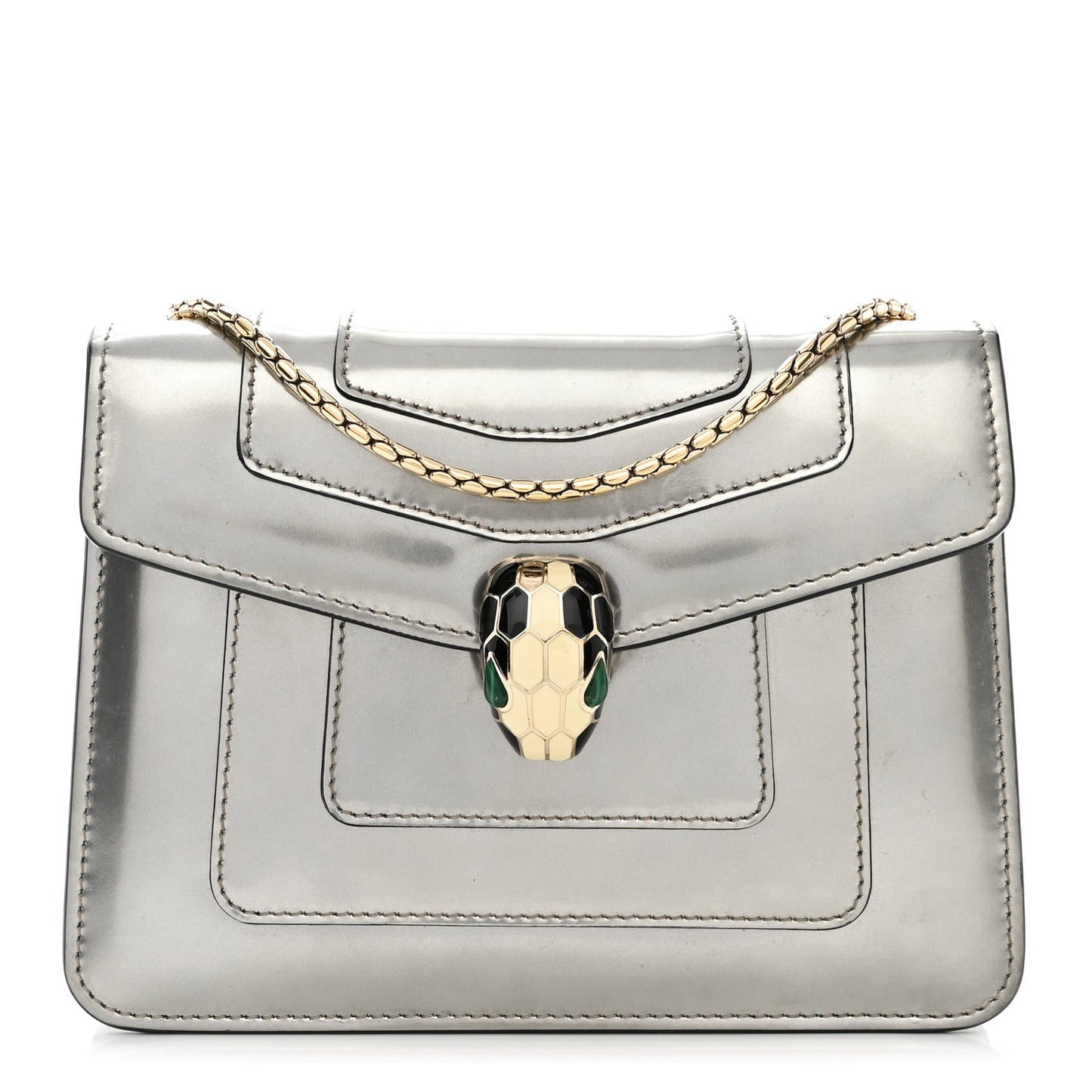 Metallic Calfskin Small Serpenti Forever Snake Strap Crossbody Bag Silver