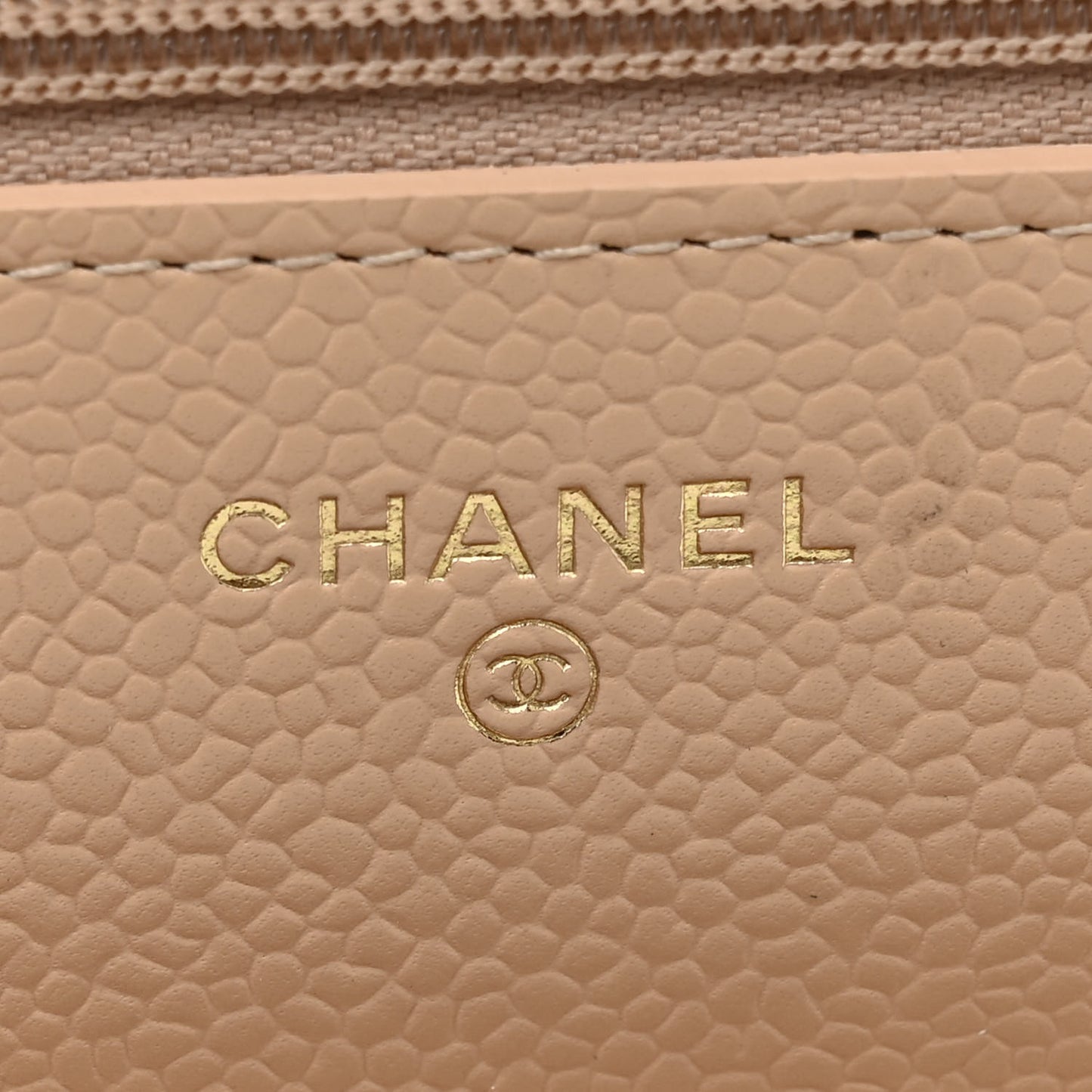 Caviar Quilted Wallet on Chain WOC Beige