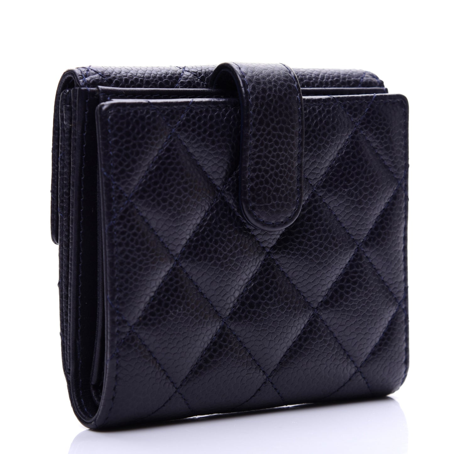 Caviar Quilted Compact French Flap Wallet Dark Blue