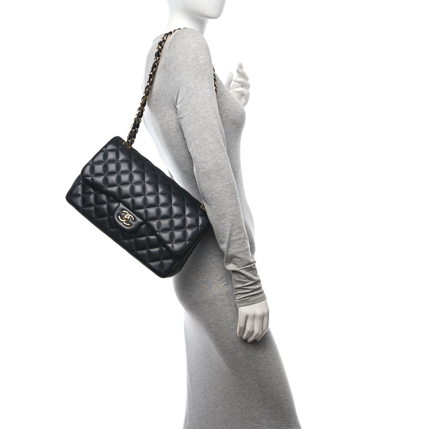 Lambskin Quilted Jumbo Double Flap Black