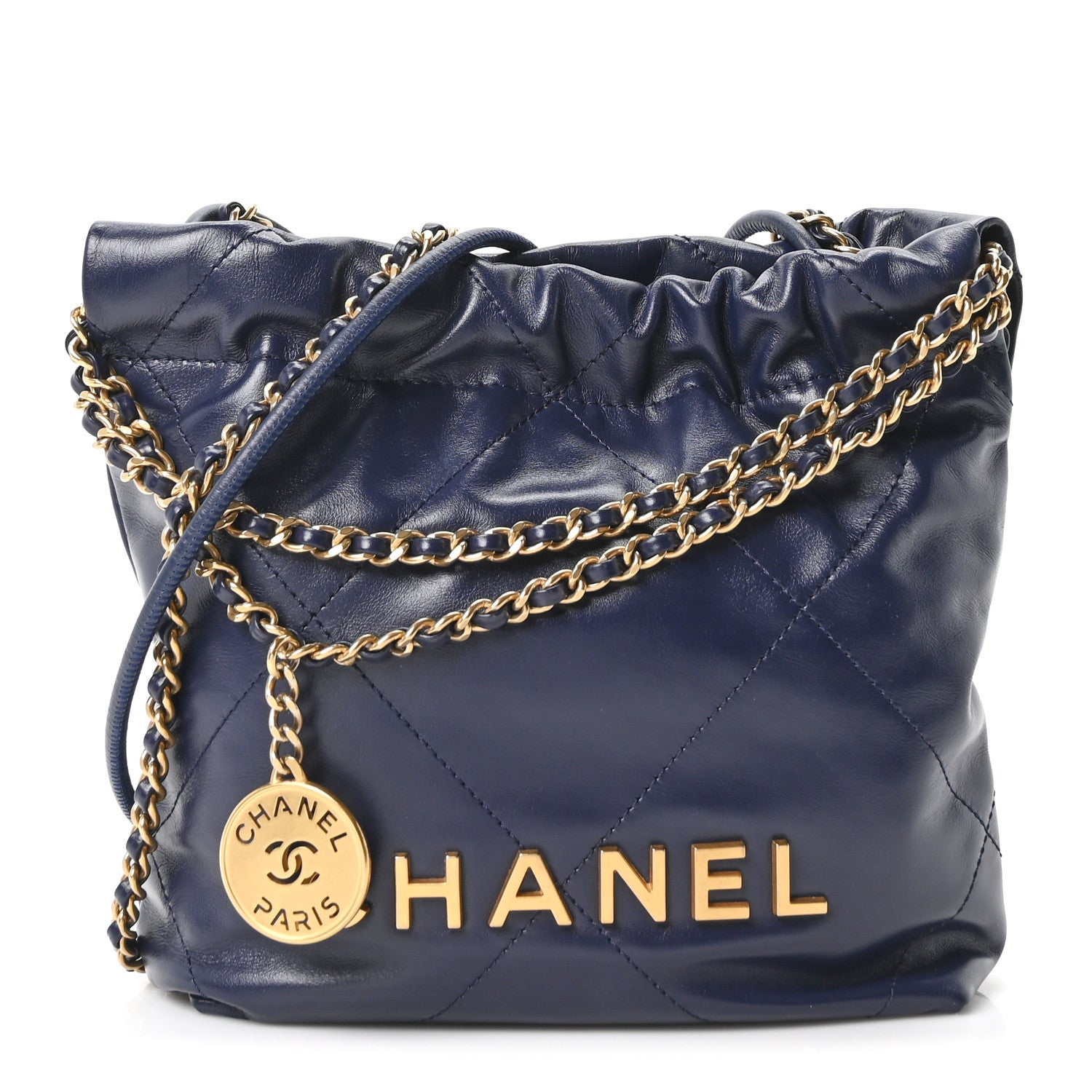 AT-mini PersonalⅡ Chanel Shiny Calfskin Quilted Mini Chanel 22 Navy Blue 1874407