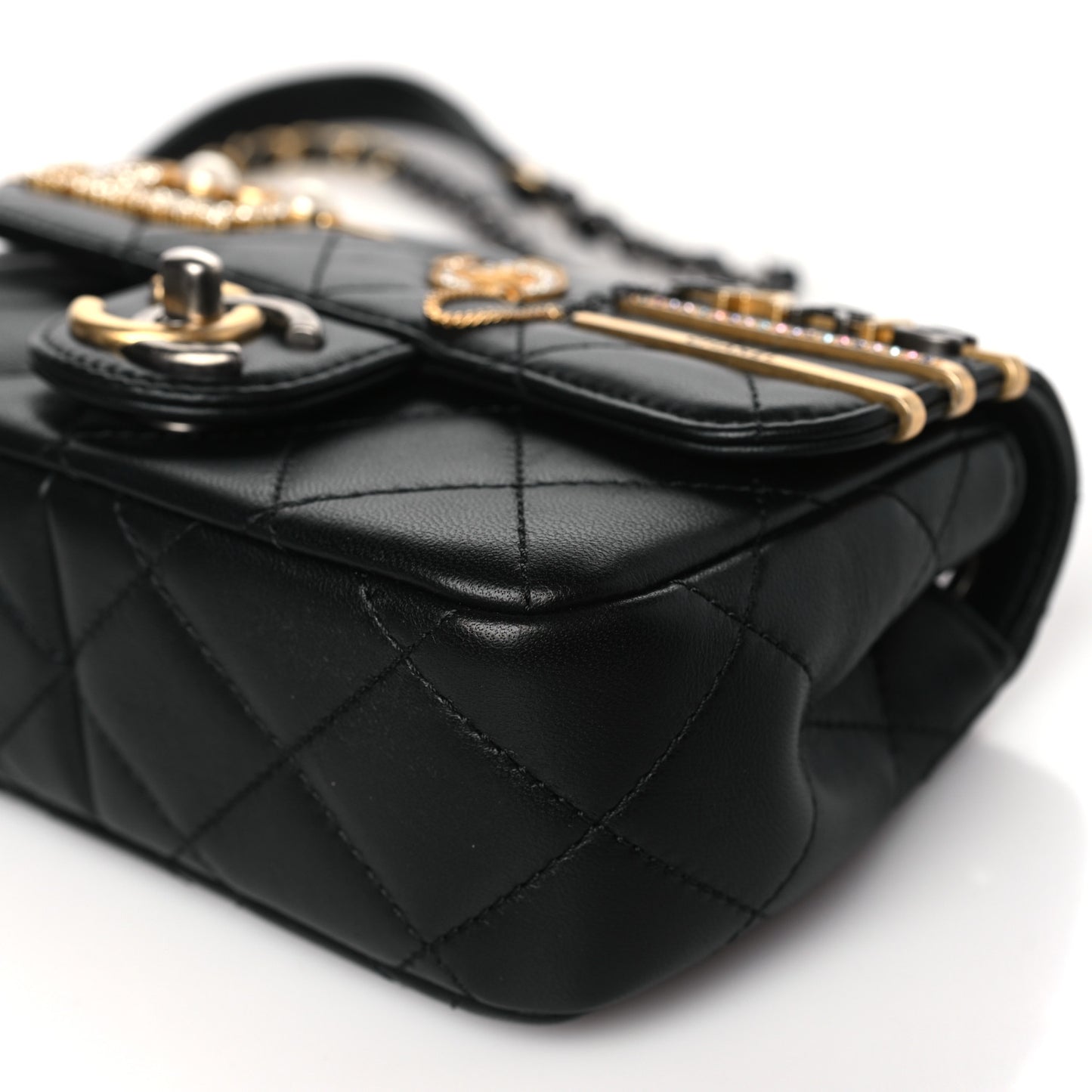 Lambskin Quilted Mini Coco Clips Single Flap Black