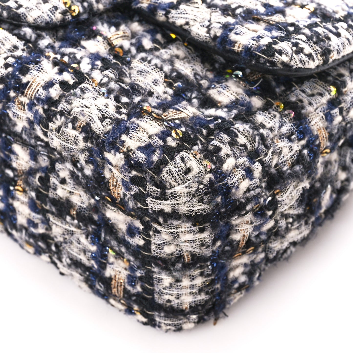 Glittered Tweed Quilted Mini Rectangular Flap Navy Blue