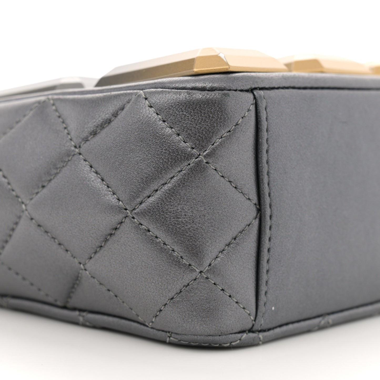 Metallic Lambskin Plexiglass Evening Art Camera Case Silver