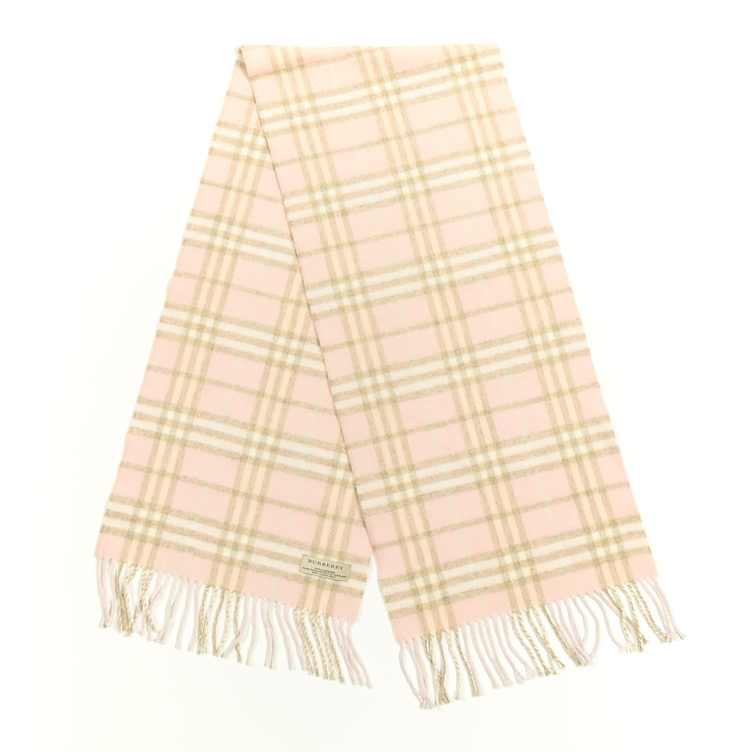 Burberry Cashmere Check Fringe Scarf Pink 2 of 3