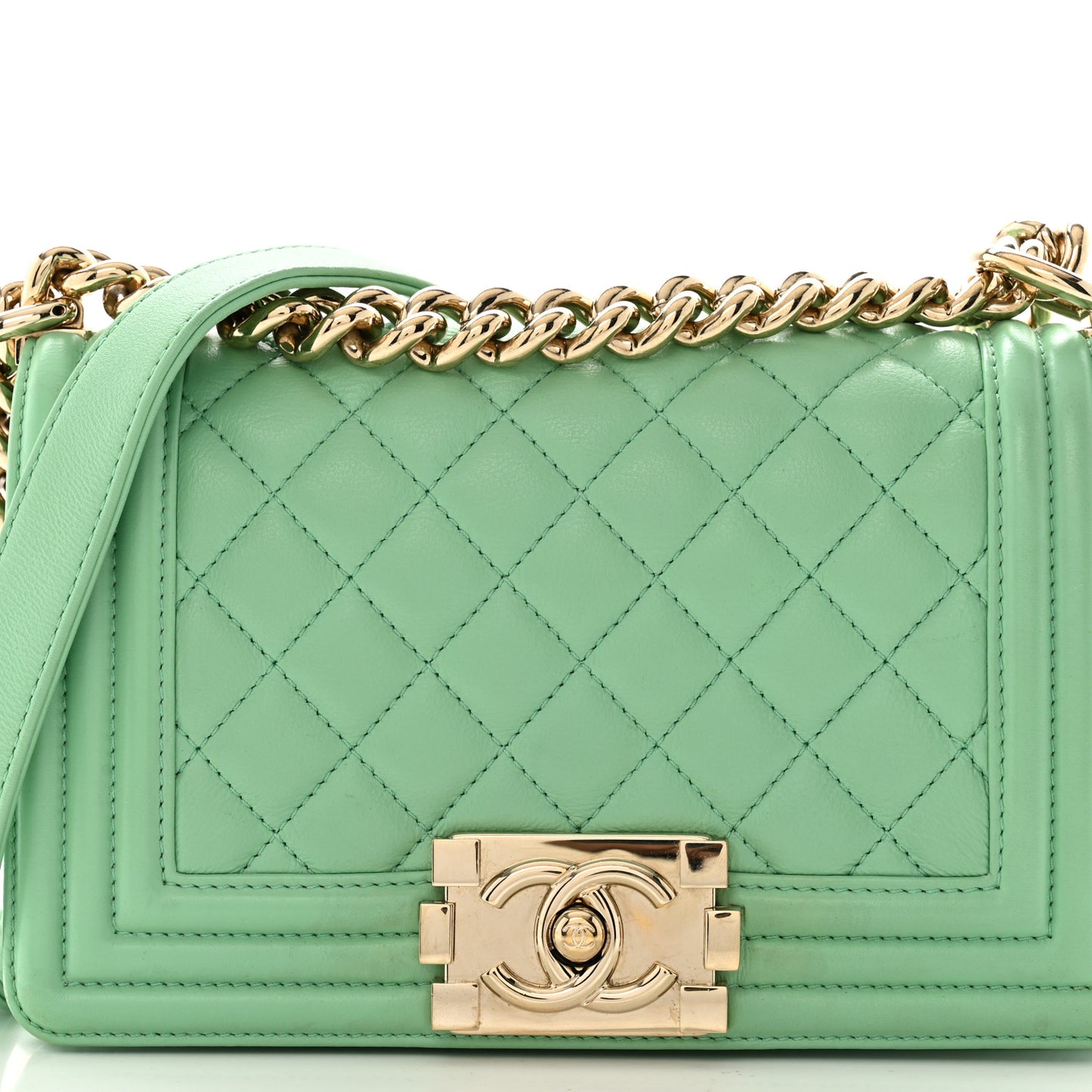Lambskin Quilted Small Boy Flap Green
