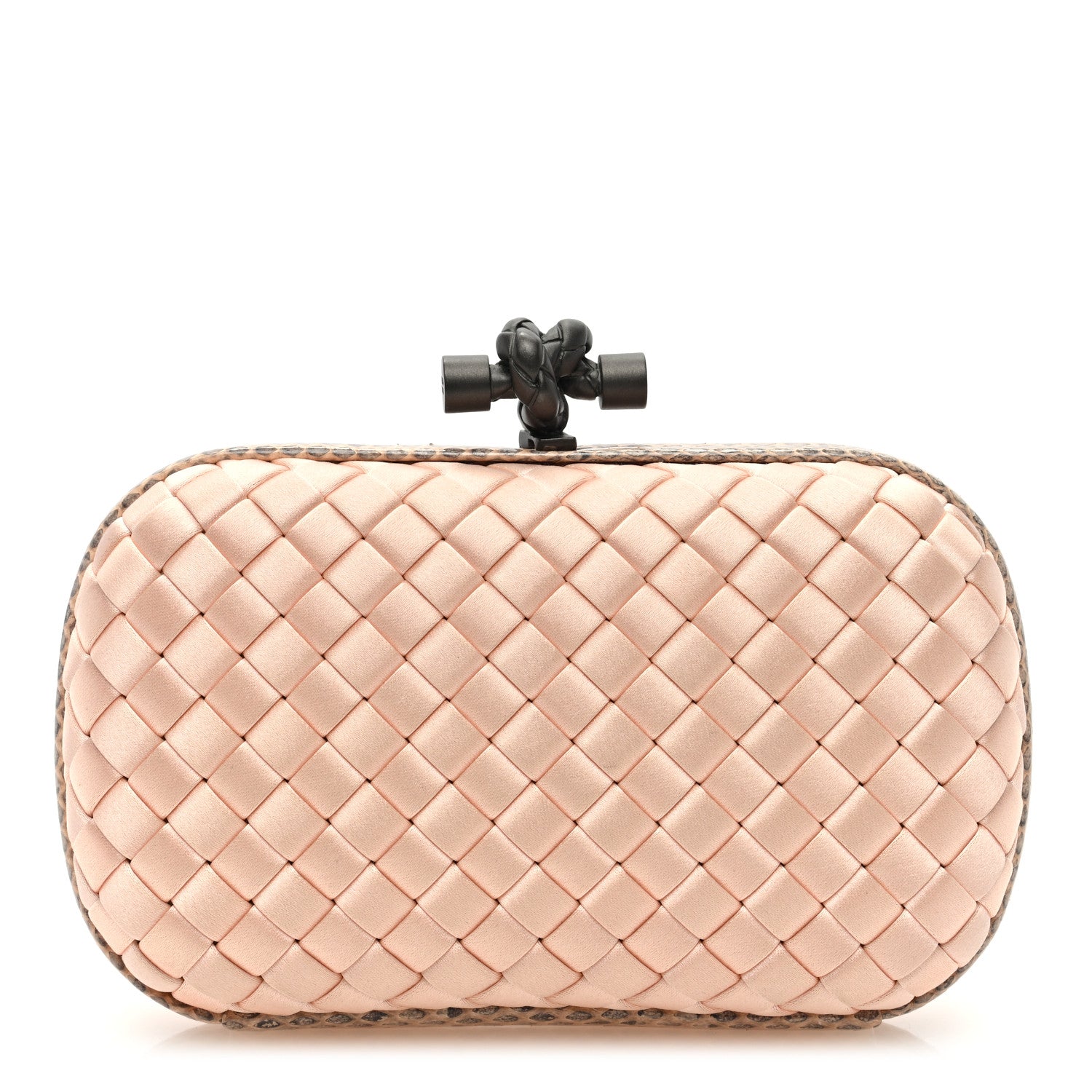 Bottega Veneta Satin Intreccio Impero Ayers Knot Clutch Flamingo 1 of 6