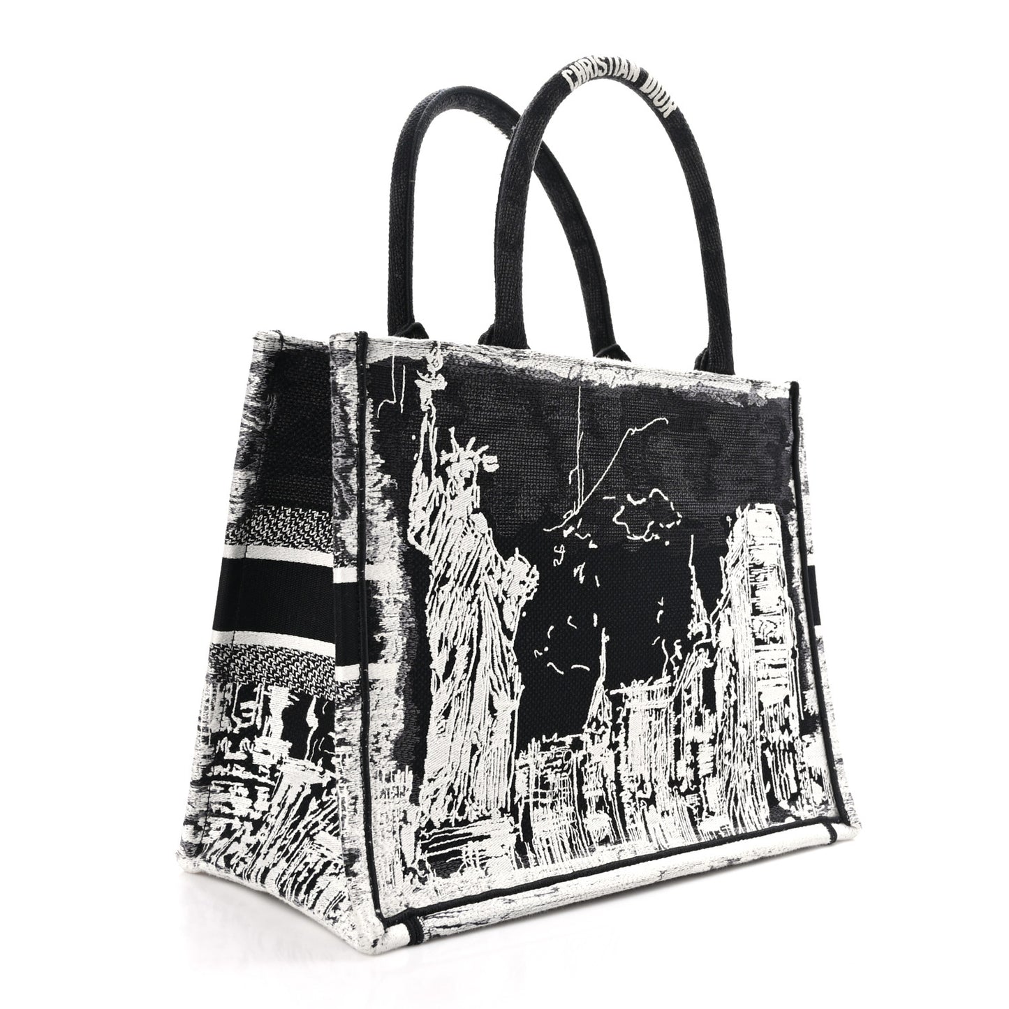 Canvas Embroidered Medium New York Book Tote Black White