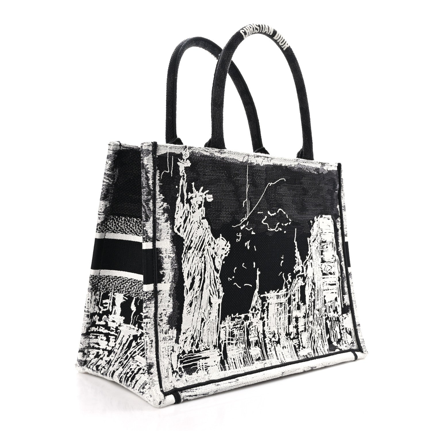Christian Dior Canvas Embroidered Medium New York Book Tote Black White 3 of 10