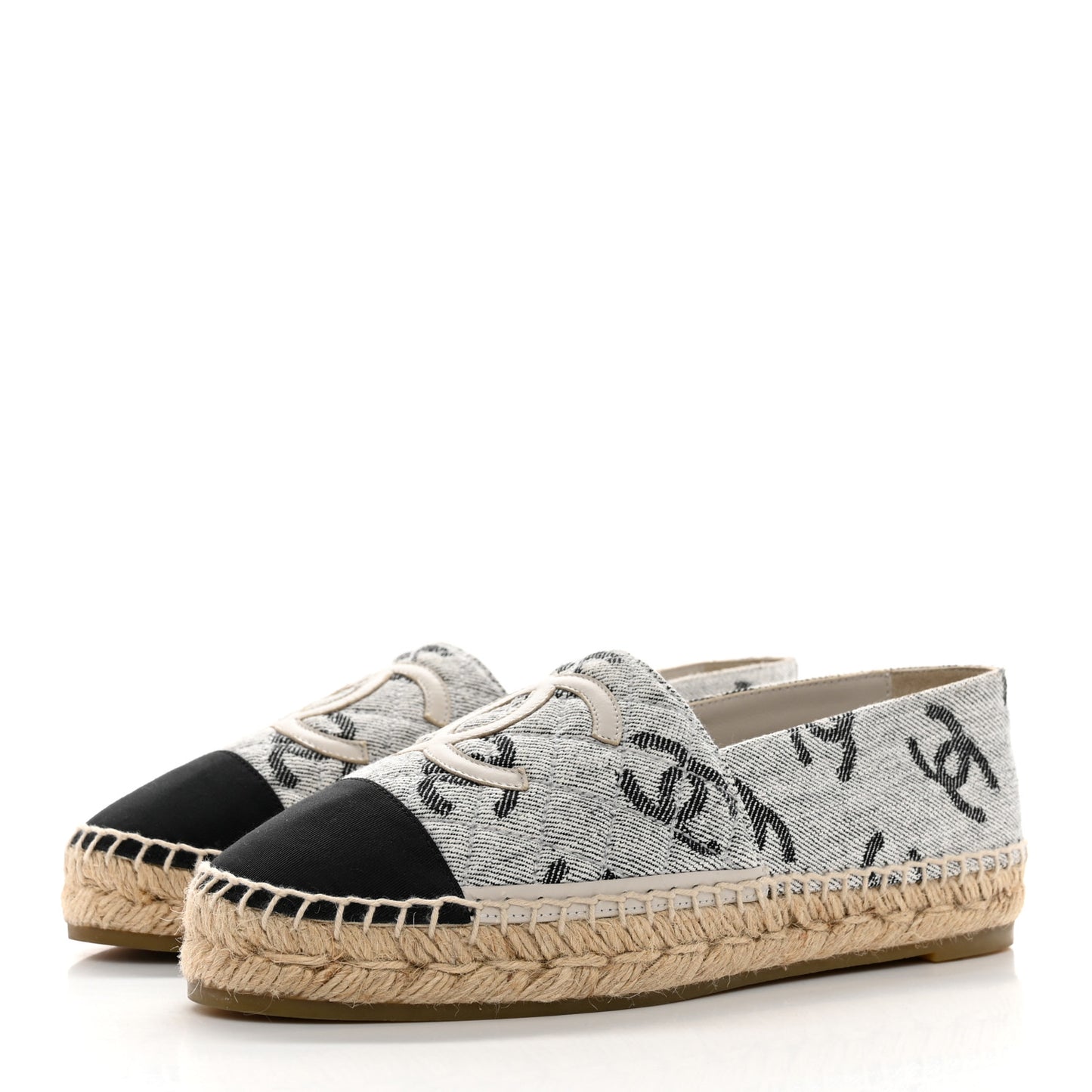 Cotton Jacquard Grosgrain CC Print Espadrilles 38 Grey Black