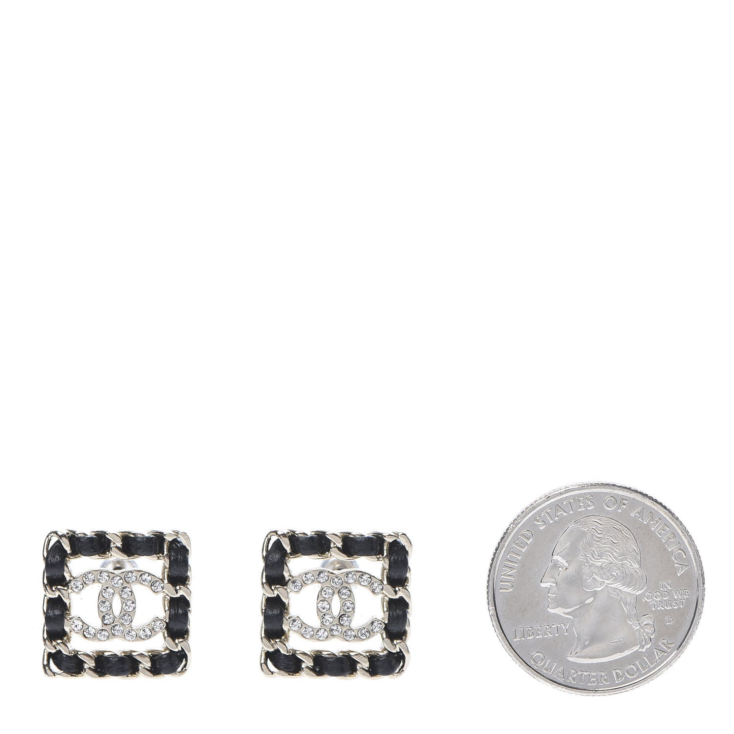 Crystal Lambskin Chain Sergeant Stud Earrings Black Gold