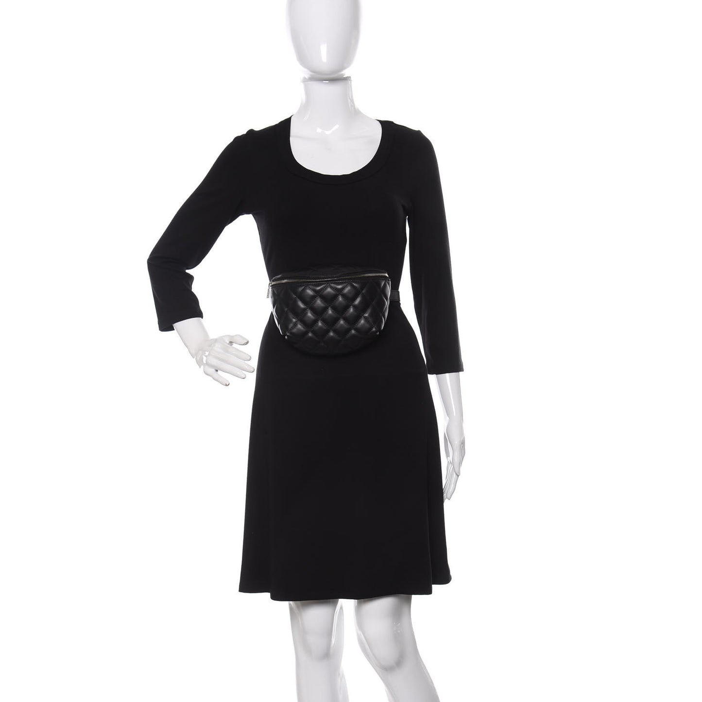 Grained Calfskin Quilted Waist Belt Bag Black