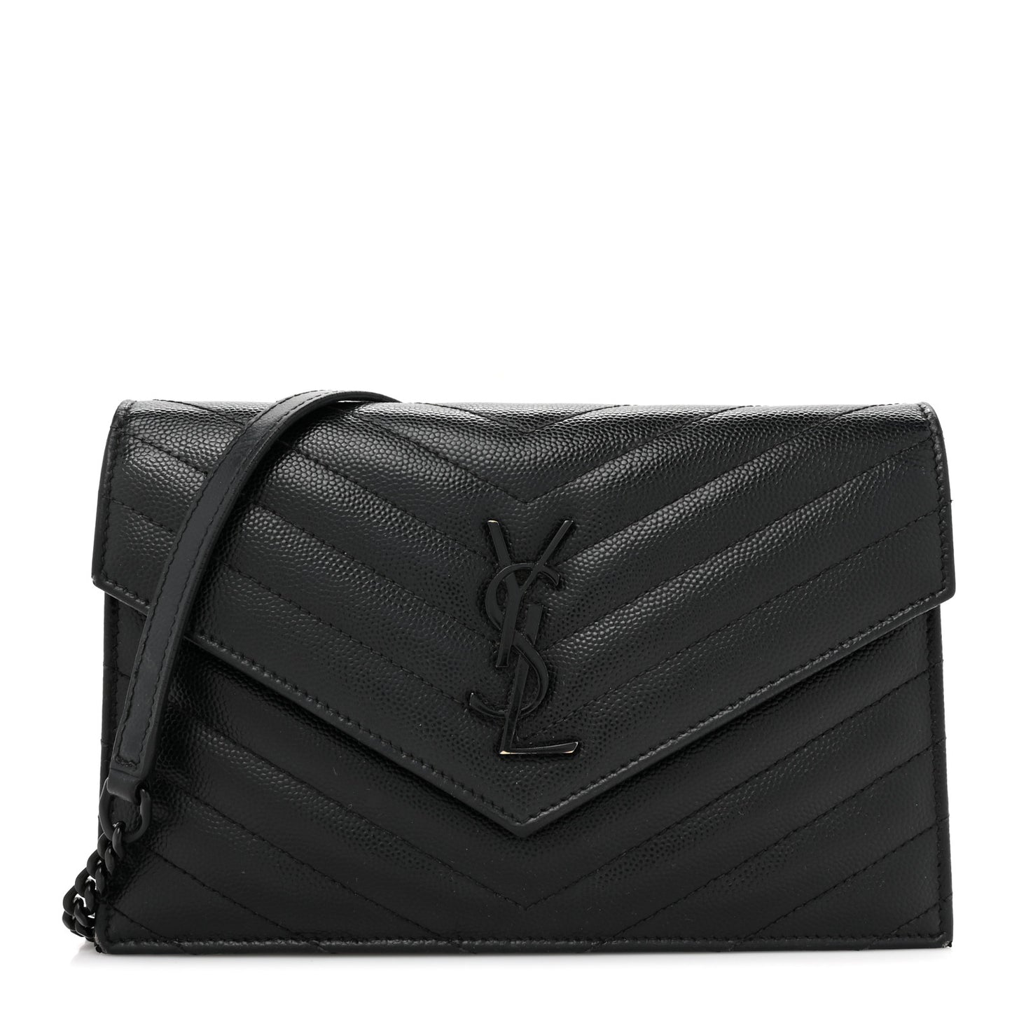 Grain De Poudre Matelasse Chevron Monogram Monochrome Envelope Chain Wallet Black