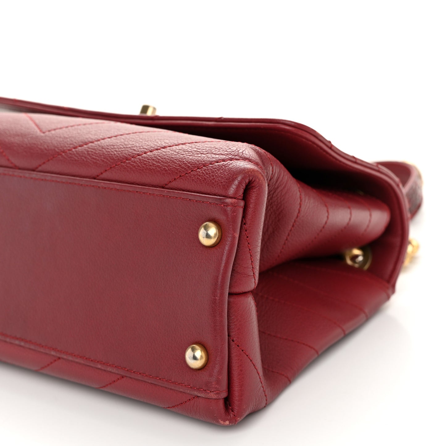 Calfskin Elaphe Stitched Small Chevron Chic Top Handle Flap Red