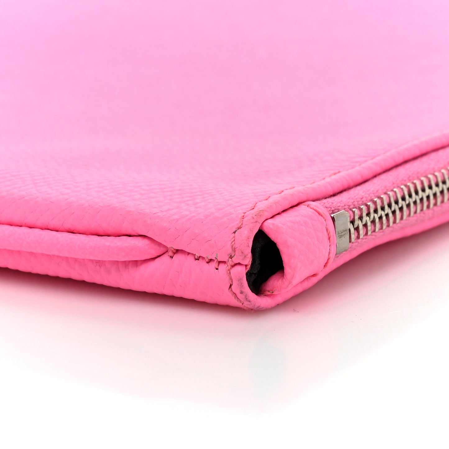 Calfskin Logo Large Zip Pouch Acid Pink