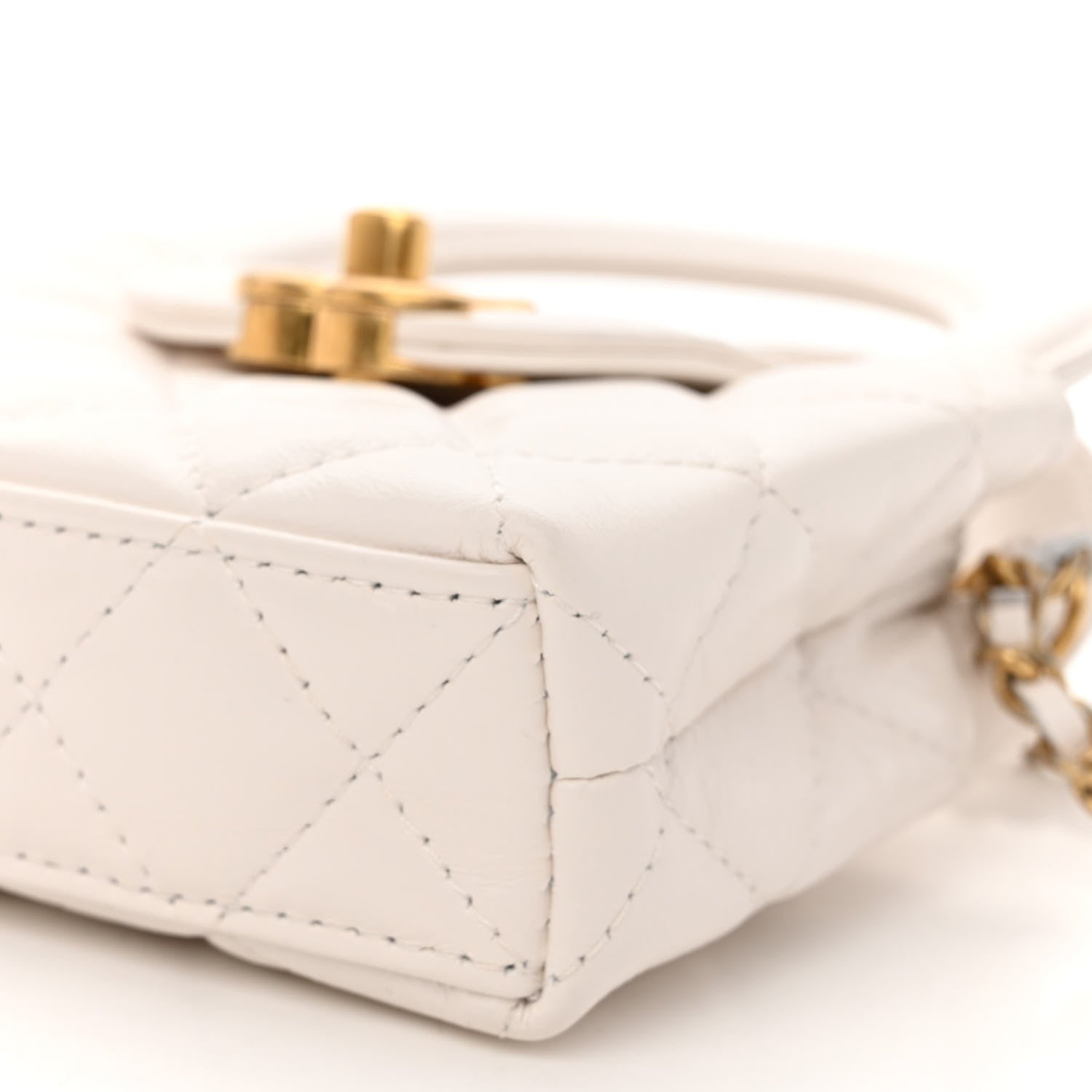 Chanel Shiny Aged Calfskin Quilted Mini Nano Kelly Shopper White 10 of 11