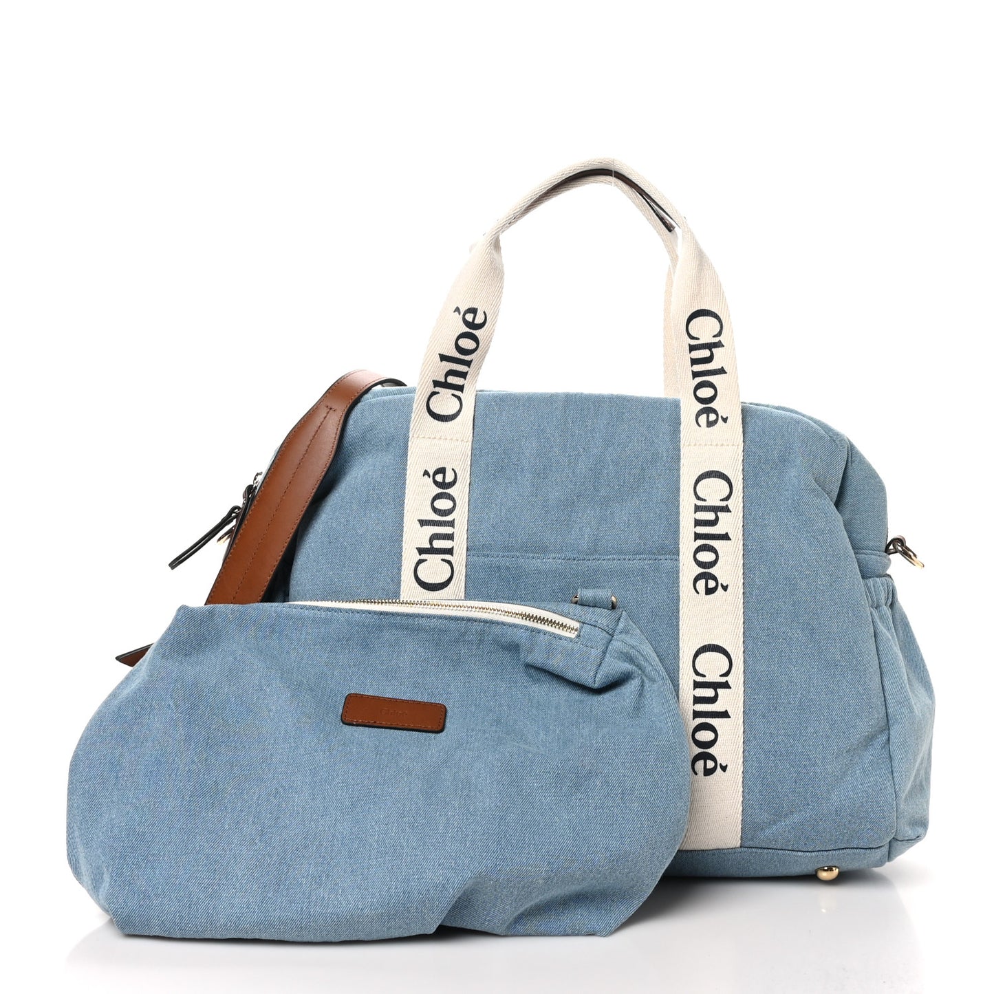 Canvas Denim Woody Diaper Bag Blue Tan