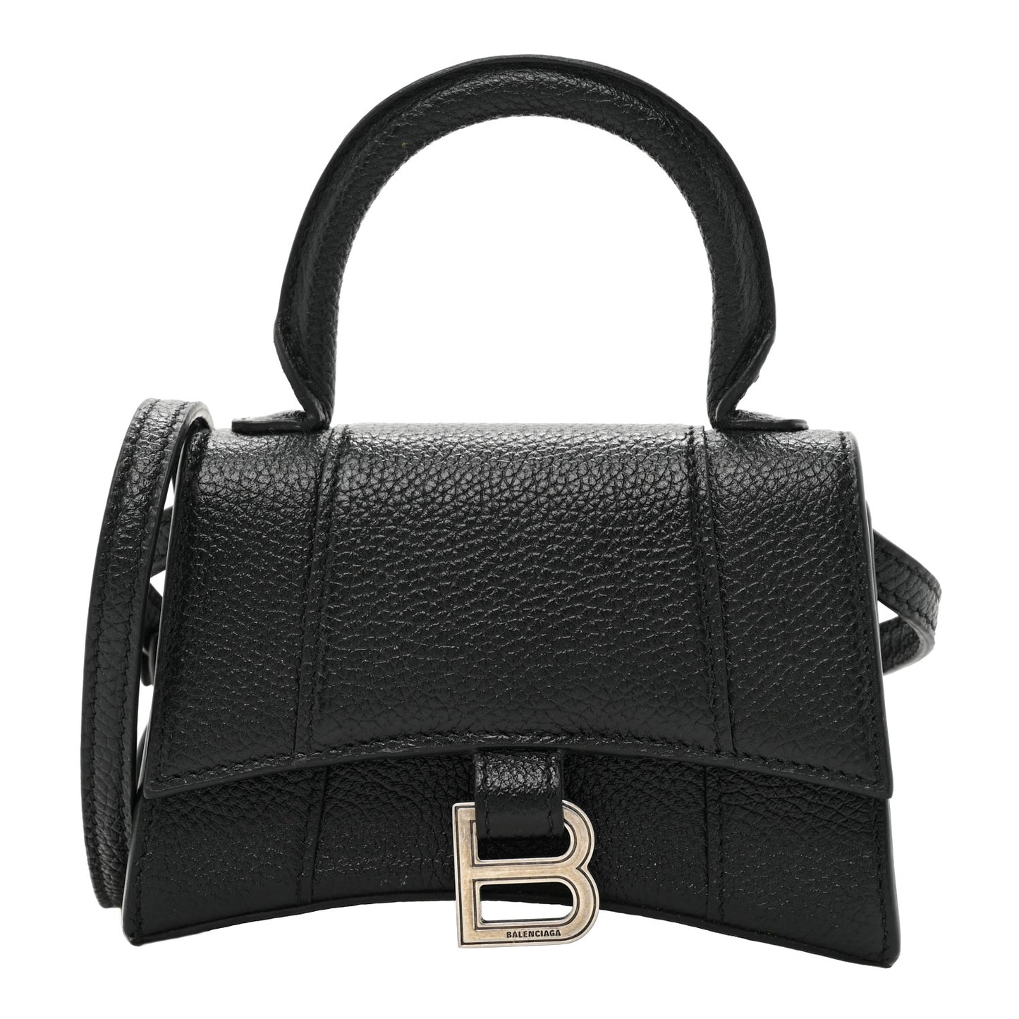 Grained Calfskin Hourglass Top Handle Bag Mini Black