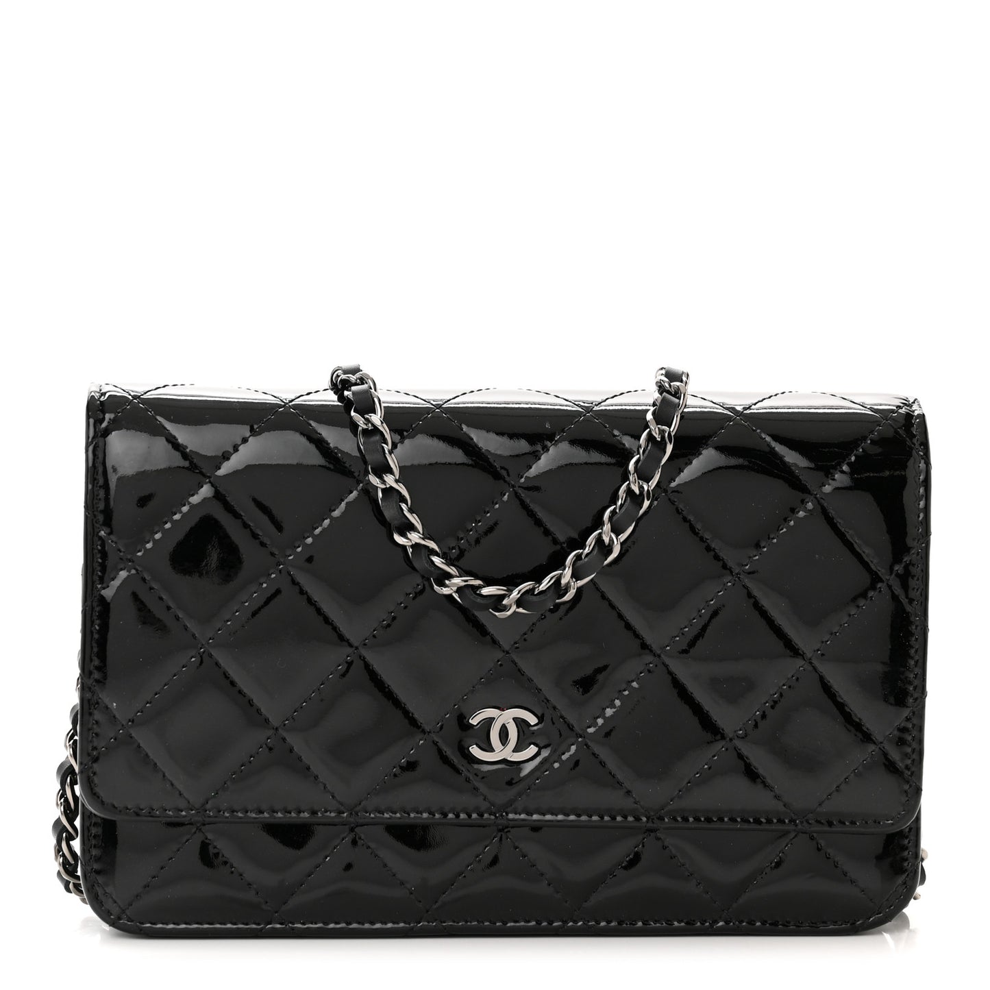 Patent Quilted Wallet On Chain WOC Black