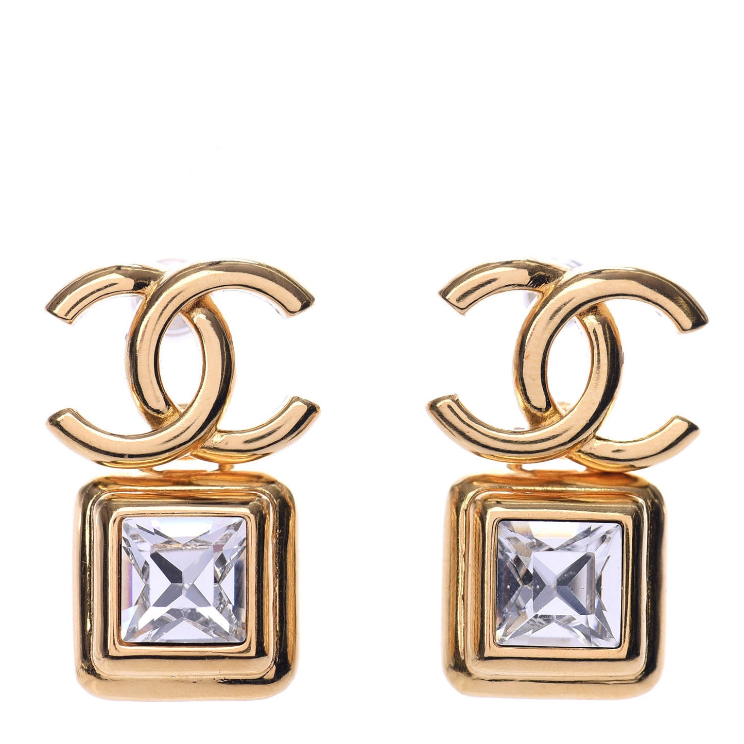 Crystal CC Square Earrings Gold